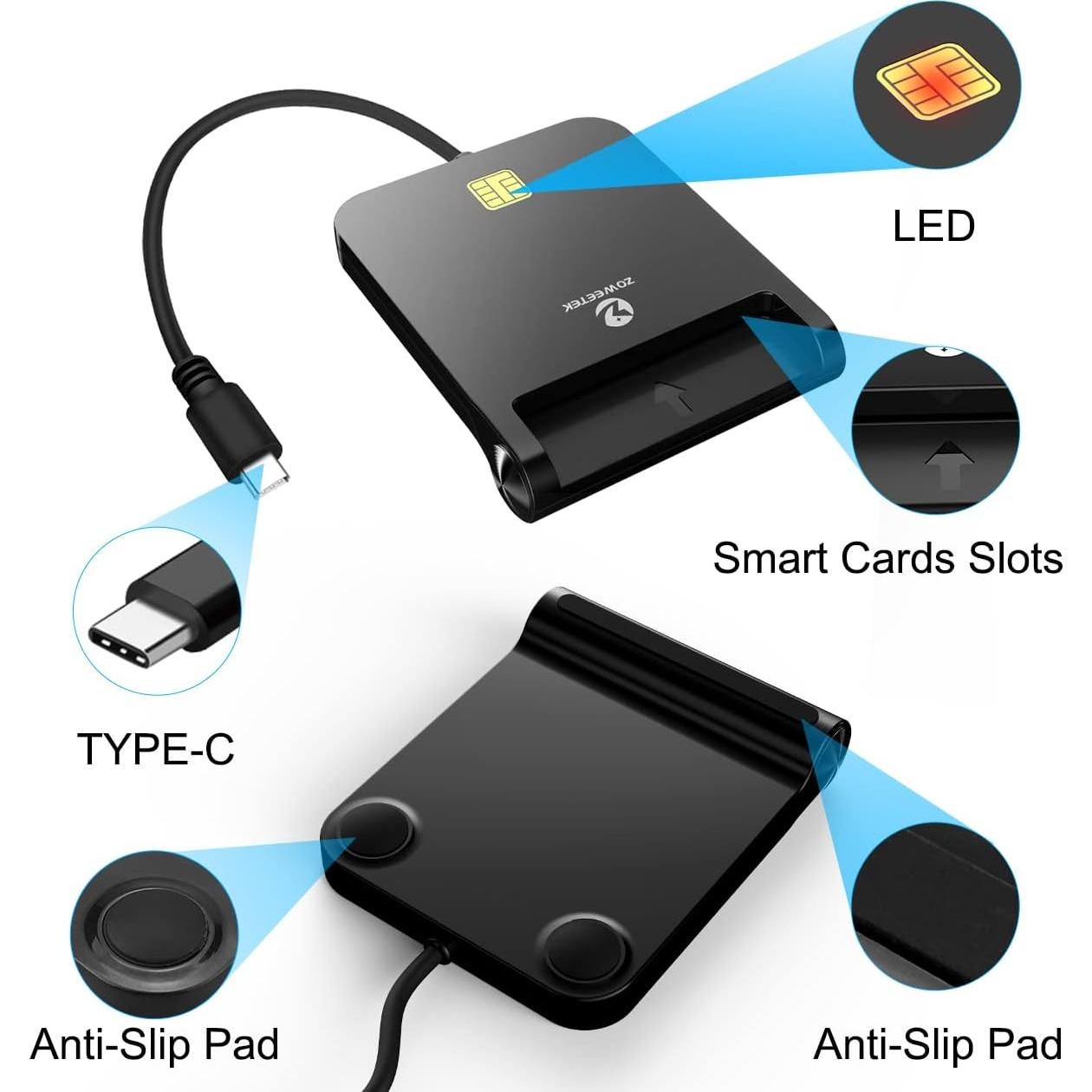 Lector de Tarjeta CAC Militar USB-C ZOWEETEK Compatible Windows/Mac