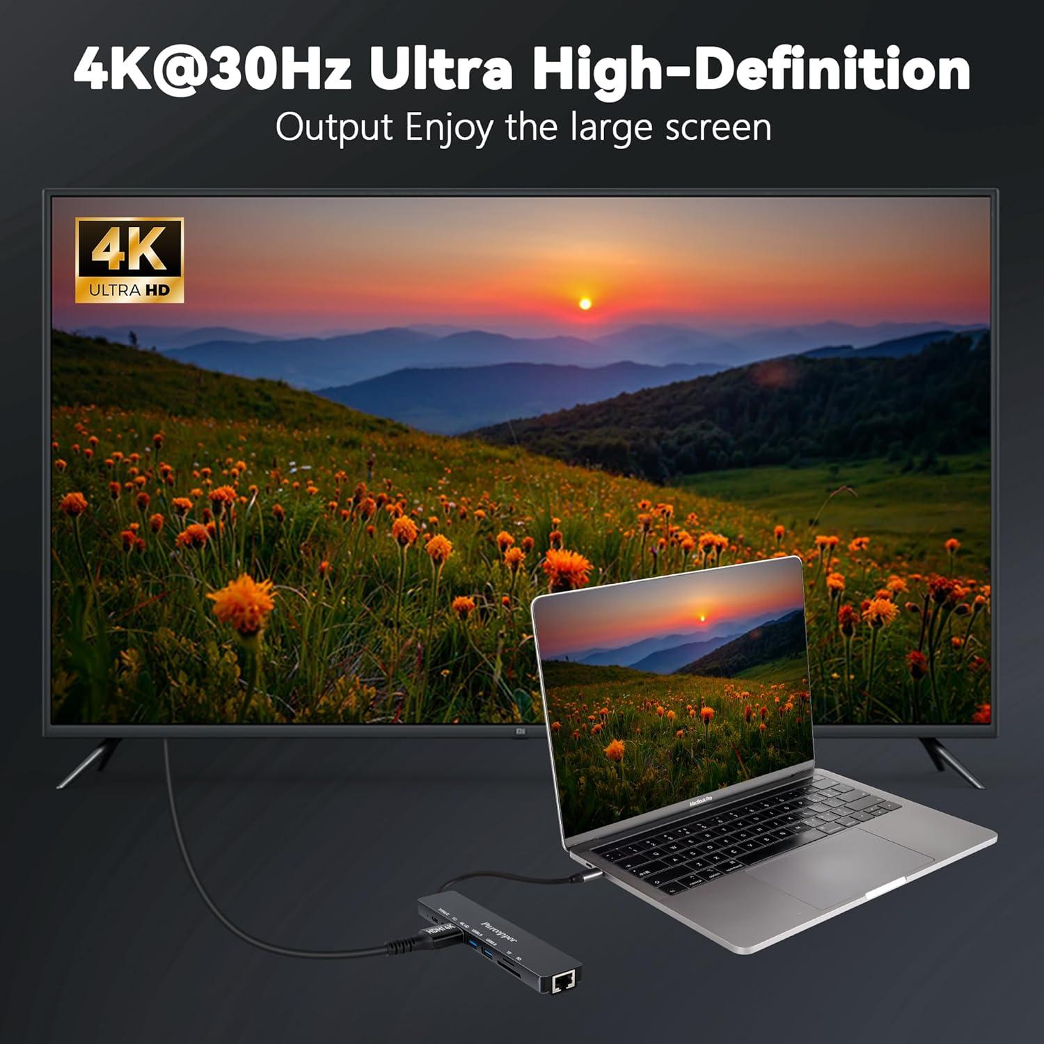 Adaptador Hub USB C 8 en 1 Purcopper con HDMI 4K y Ethernet