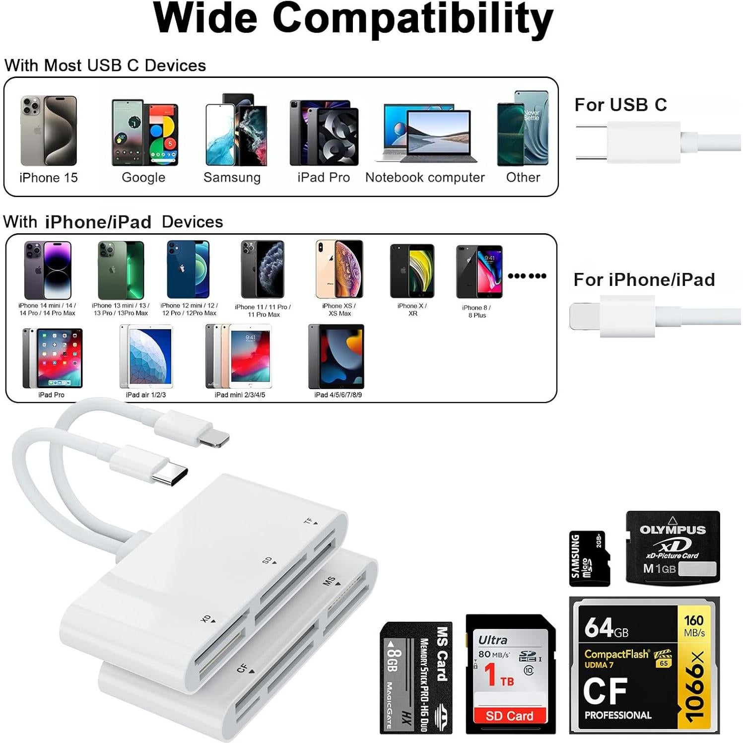 Lector de Tarjetas Múltiples Usnmeta USB-C y Lightning 5 en 1