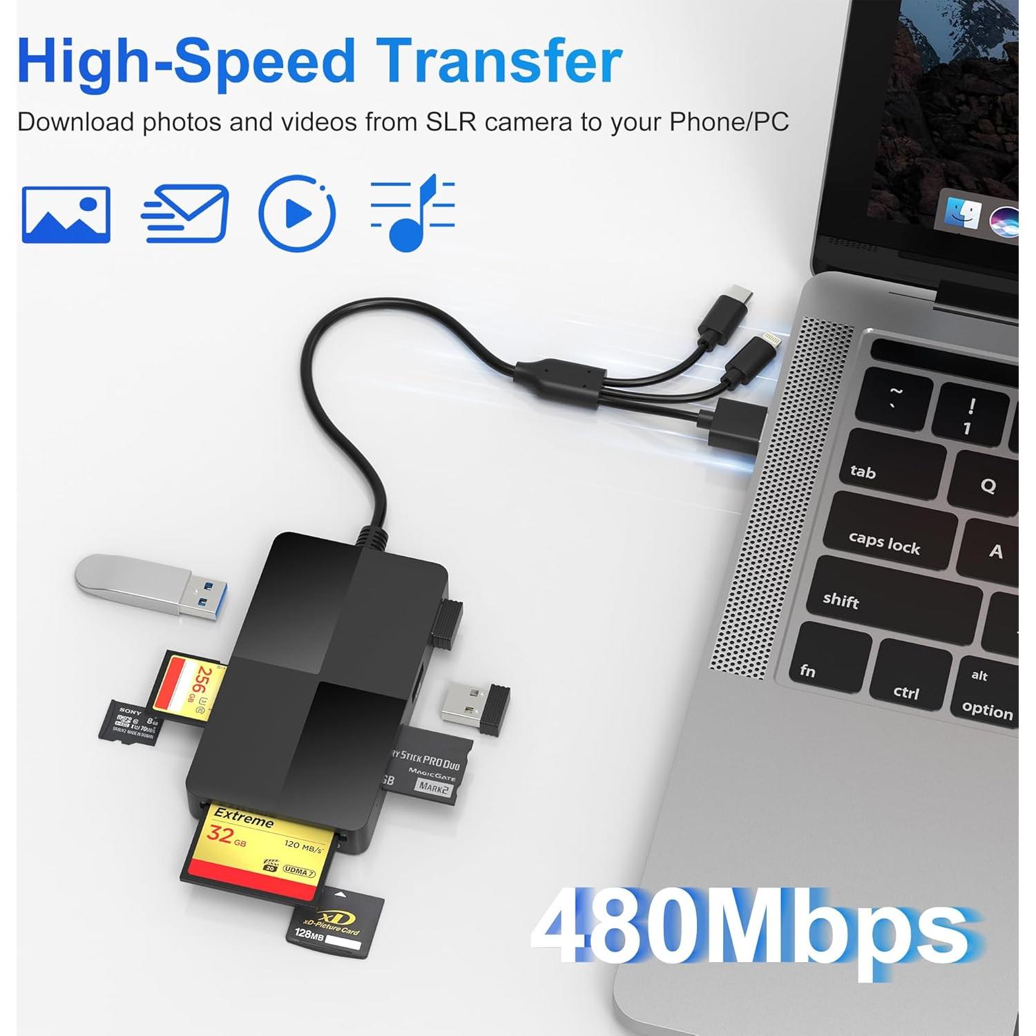 Lector de Tarjetas 8 en 1 Ardaddyn USB-C Lightning SD TF