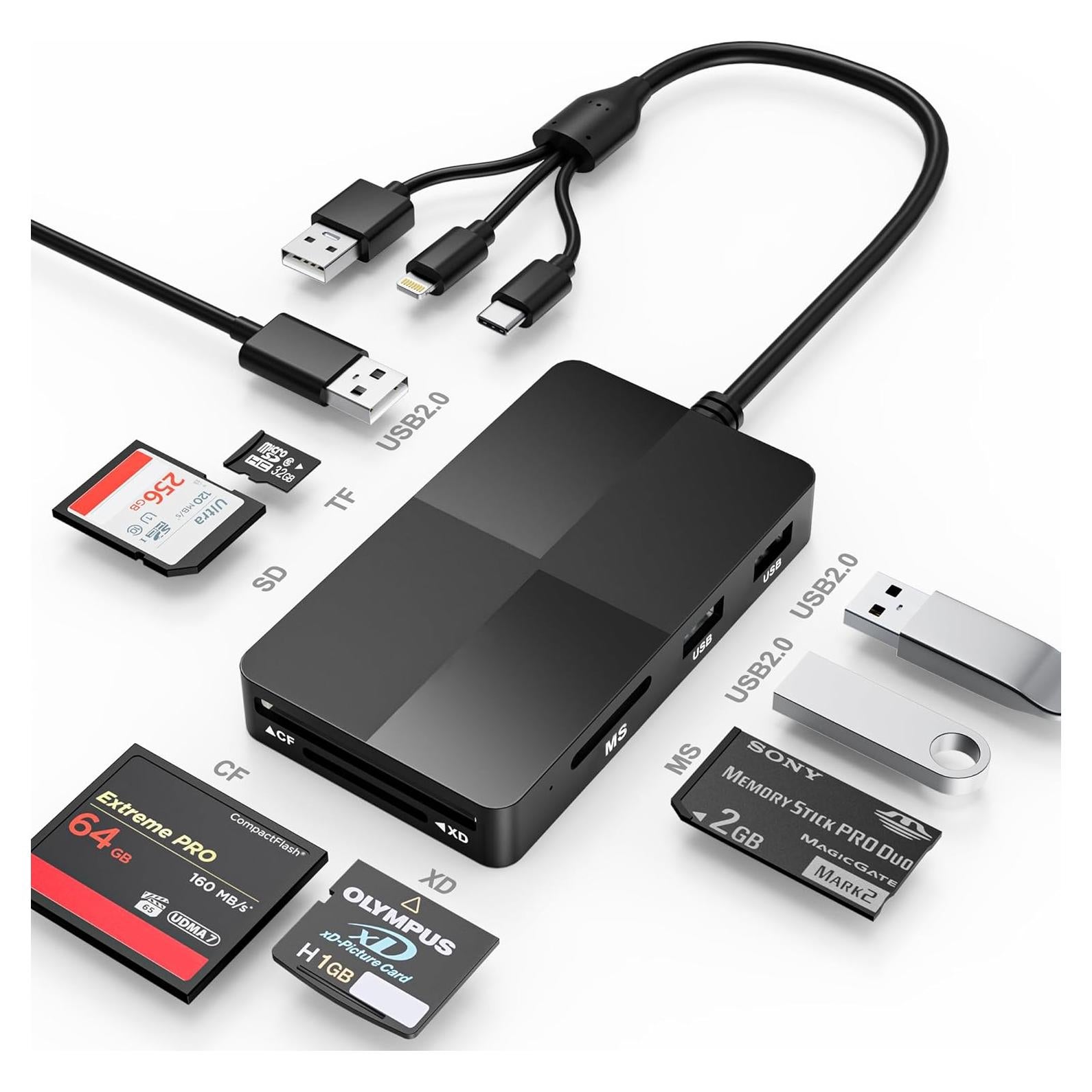 Lector de Tarjetas 8 en 1 SHOWAIST con 3 Puertos USB y OTG