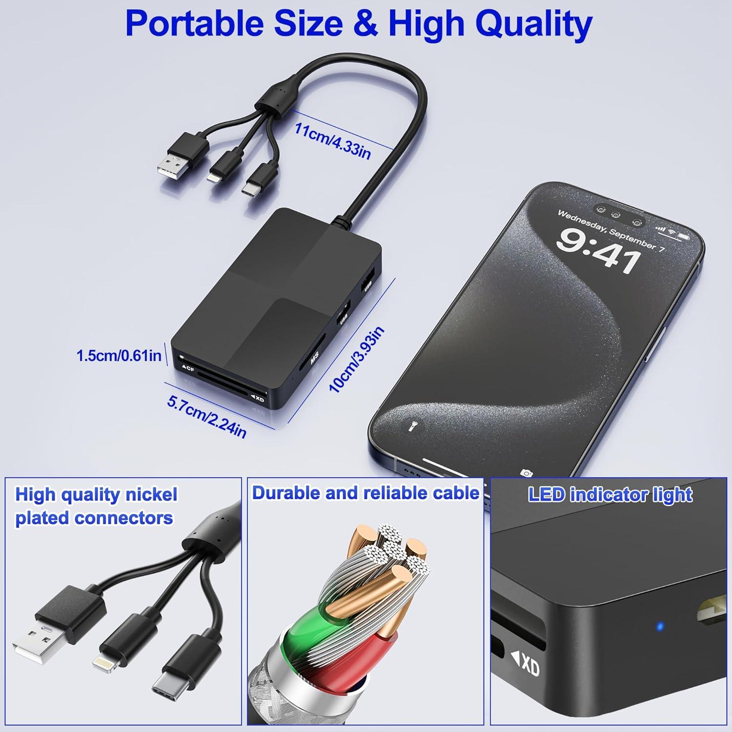 Lector de Tarjetas 8 en 1 SHOWAIST con 3 Puertos USB y OTG