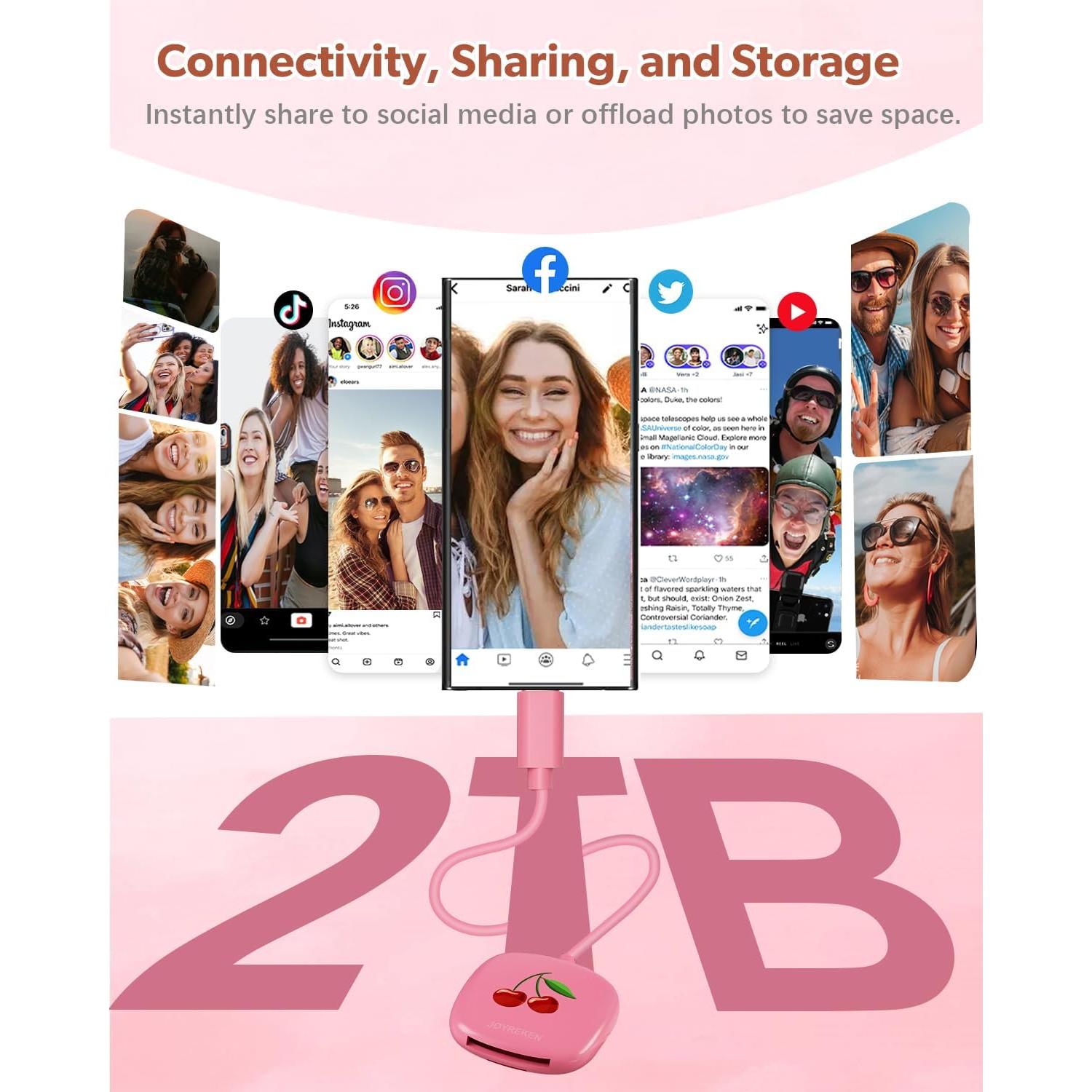 Lector de Tarjetas SD USB C JoyReken 2-en-1 Rosa 8cm