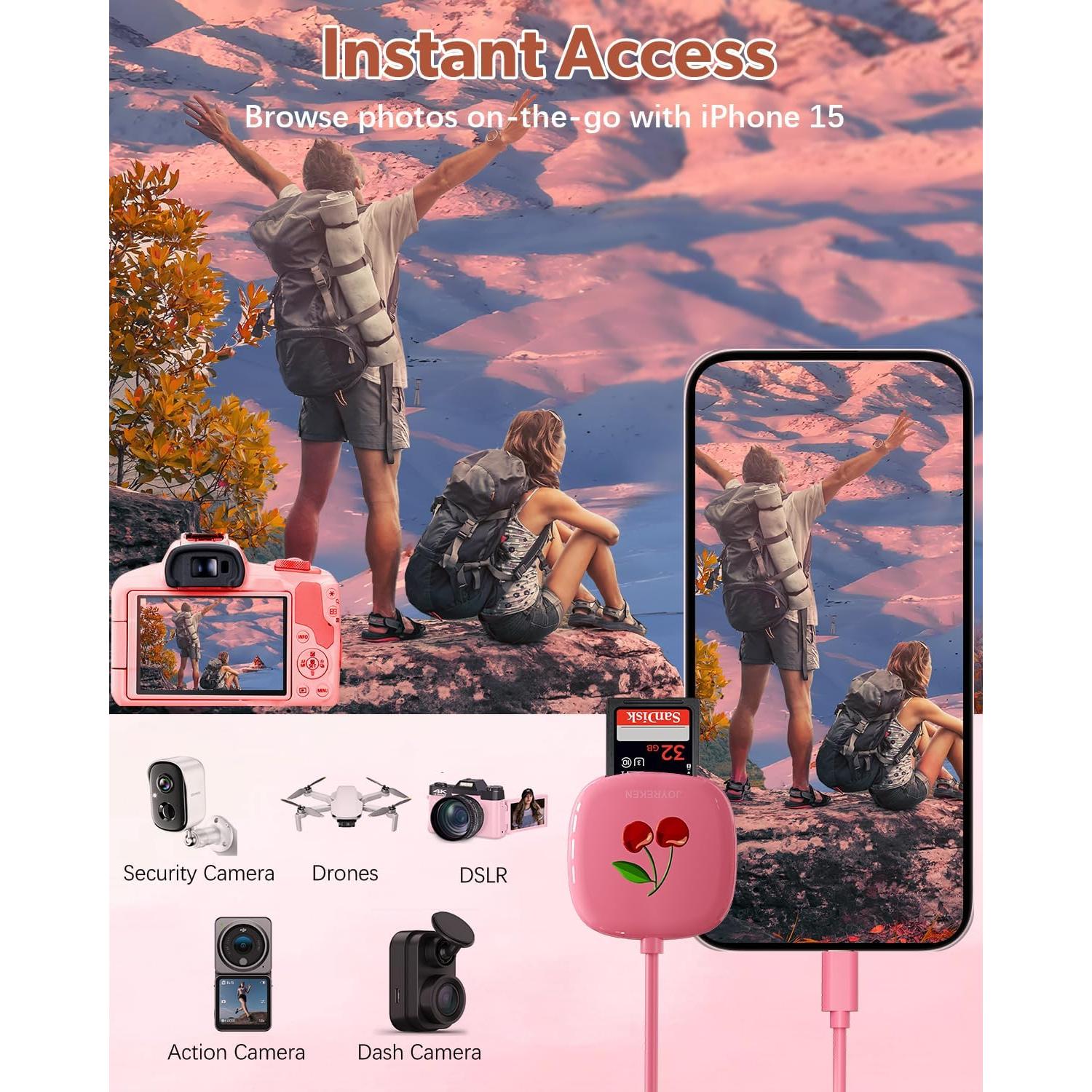 Lector de Tarjetas SD USB C JoyReken 2-en-1 Rosa 8cm