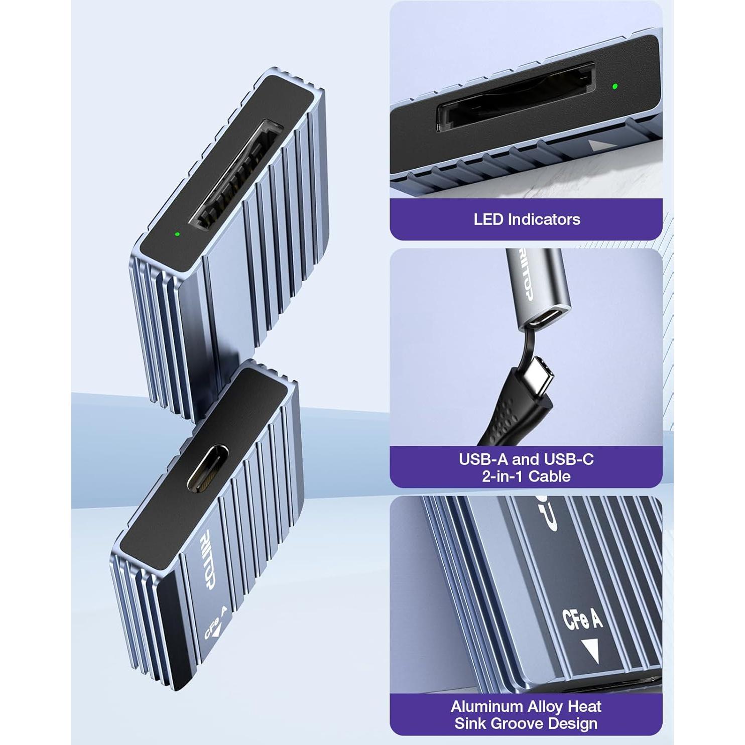 Lector de Tarjetas CFexpress Tipo A RIITOP USB 3.2 10Gbps