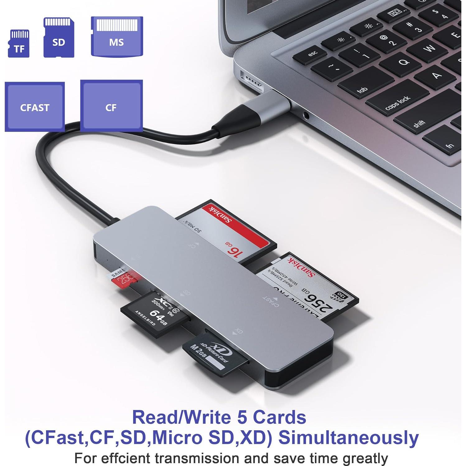 Lector de Tarjetas CFast Rytaki USB 3.0 y USB-C 5-en-1