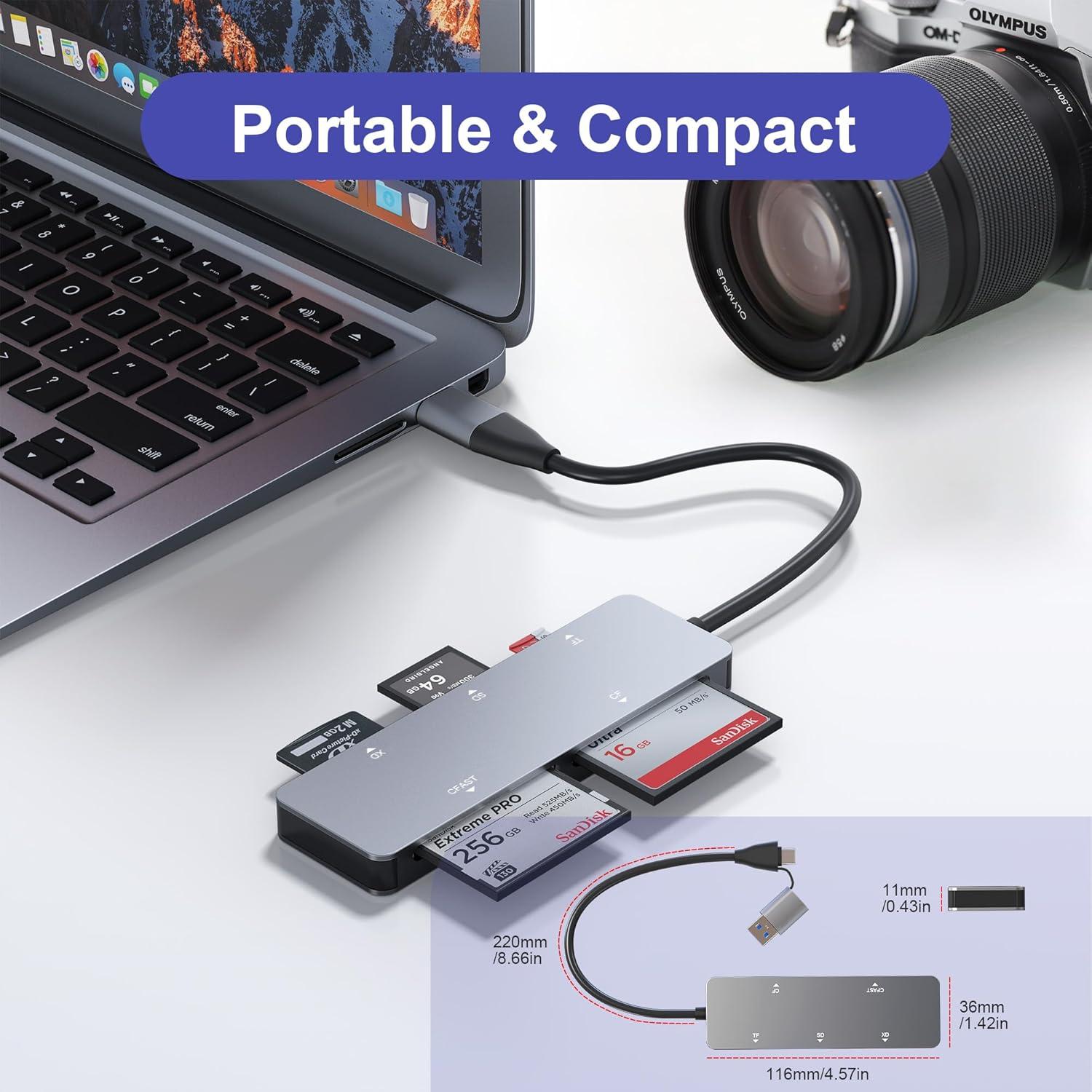 Lector de Tarjetas CFast Rytaki USB 3.0 y USB-C 5-en-1