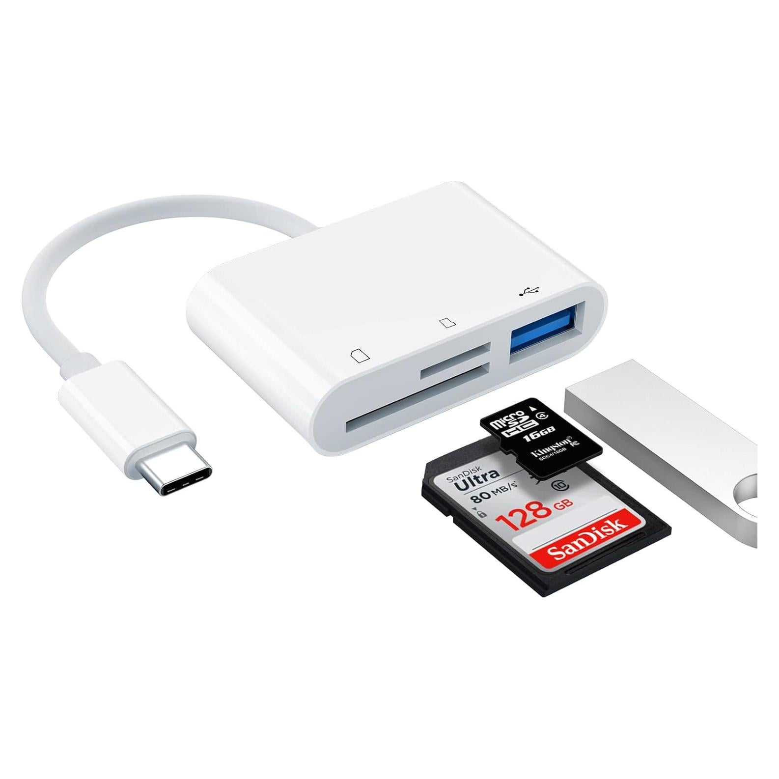 Adaptador Lector de Tarjeta SD USB C Fermoved 3 en 1 Blanco