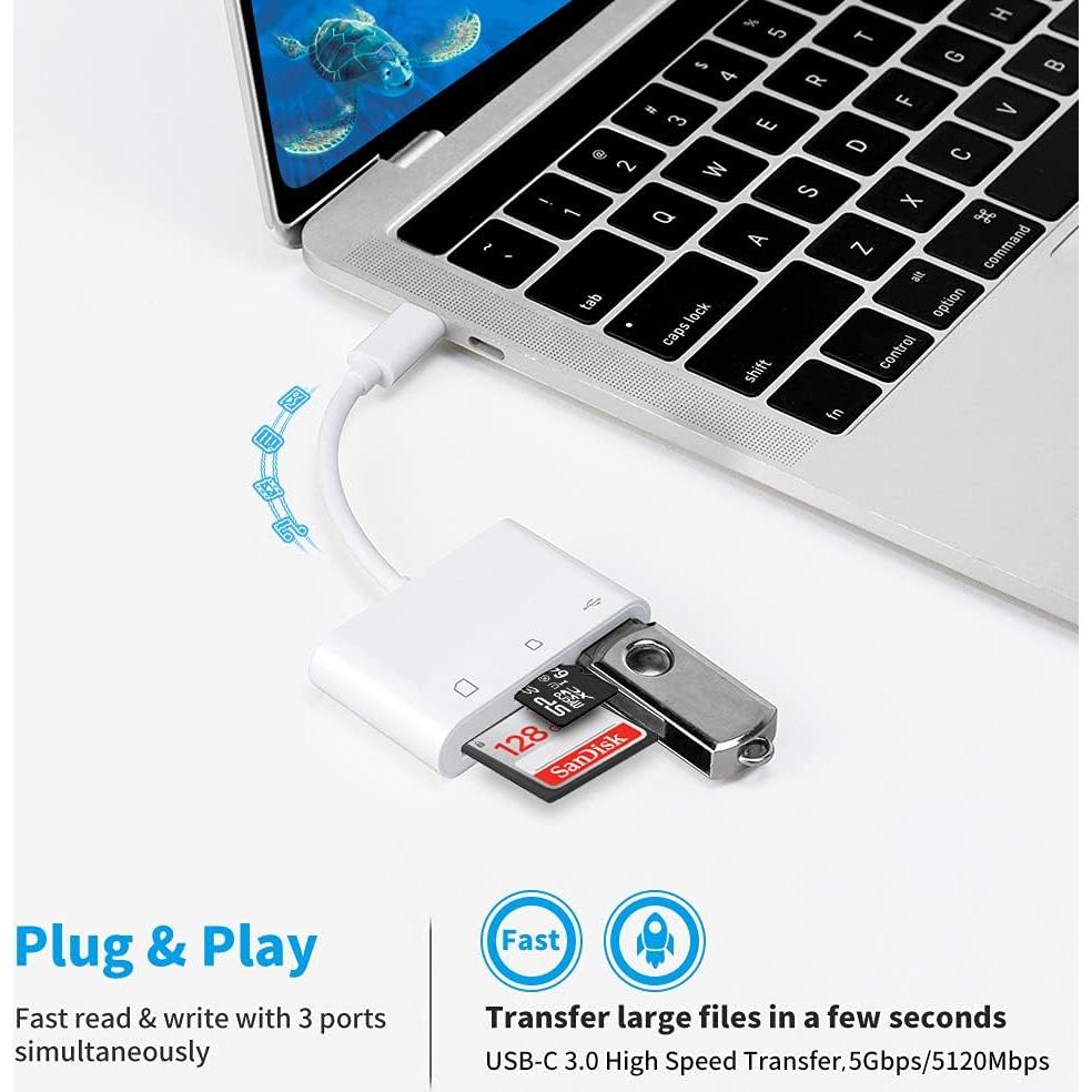 Adaptador Lector de Tarjeta SD USB C Fermoved 3 en 1 Blanco