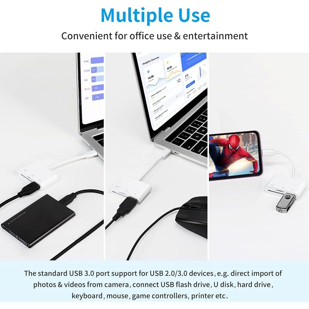 Adaptador Lector de Tarjeta SD USB C Fermoved 3 en 1 Blanco