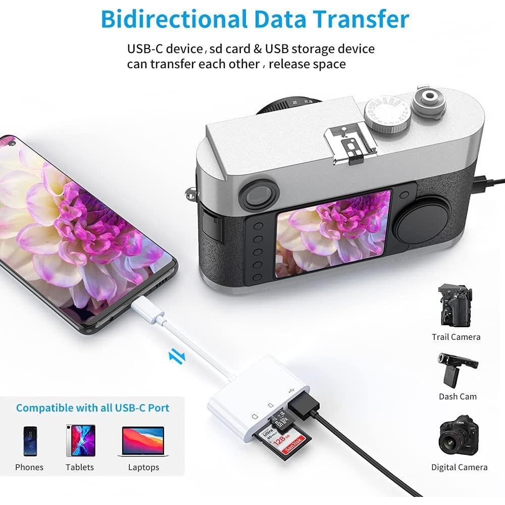 Adaptador Lector de Tarjeta SD USB C Fermoved 3 en 1 Blanco