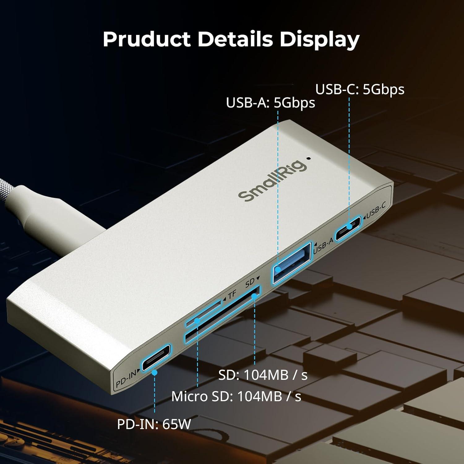 Lector de Tarjetas 5-en-1 SmallRig USB-C 65W SD TF