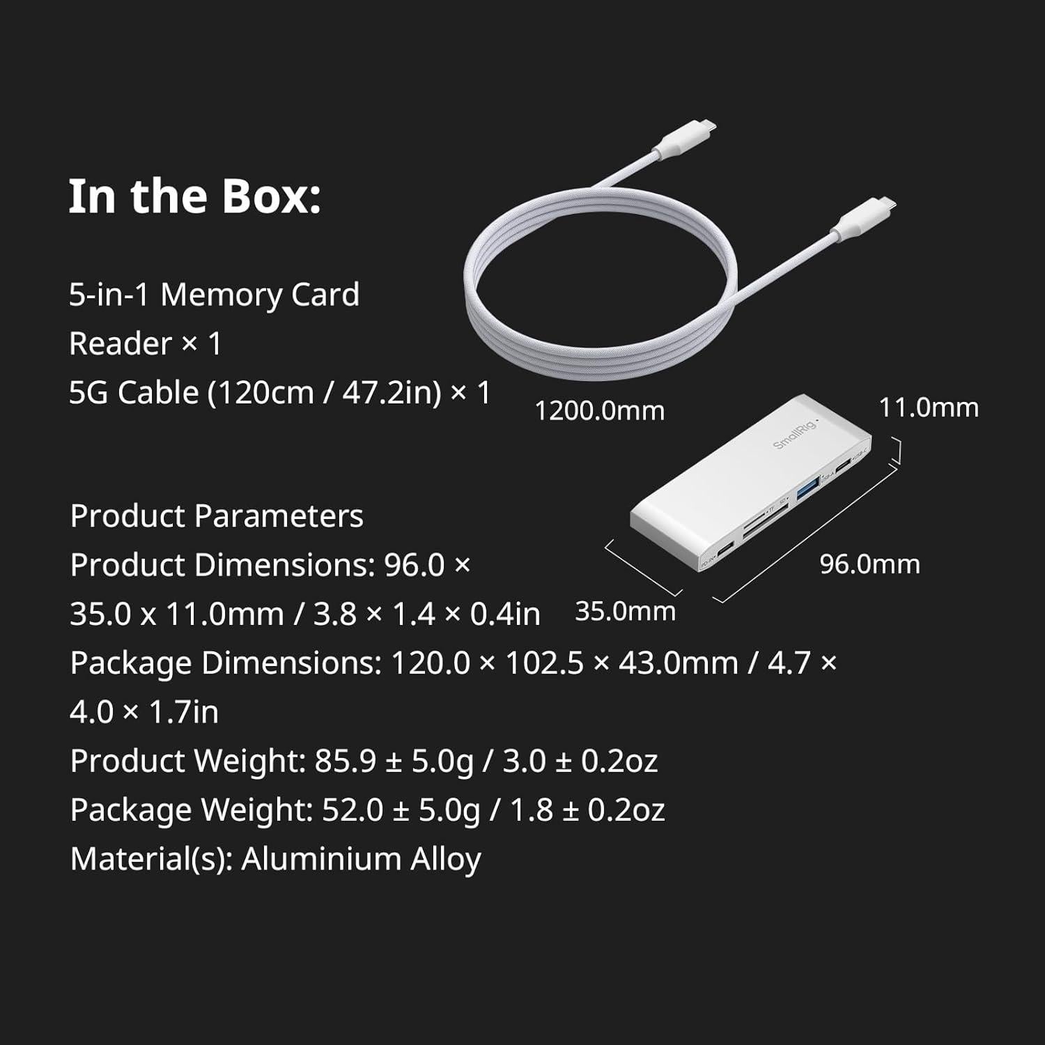 Lector de Tarjetas 5-en-1 SmallRig USB-C 65W SD TF