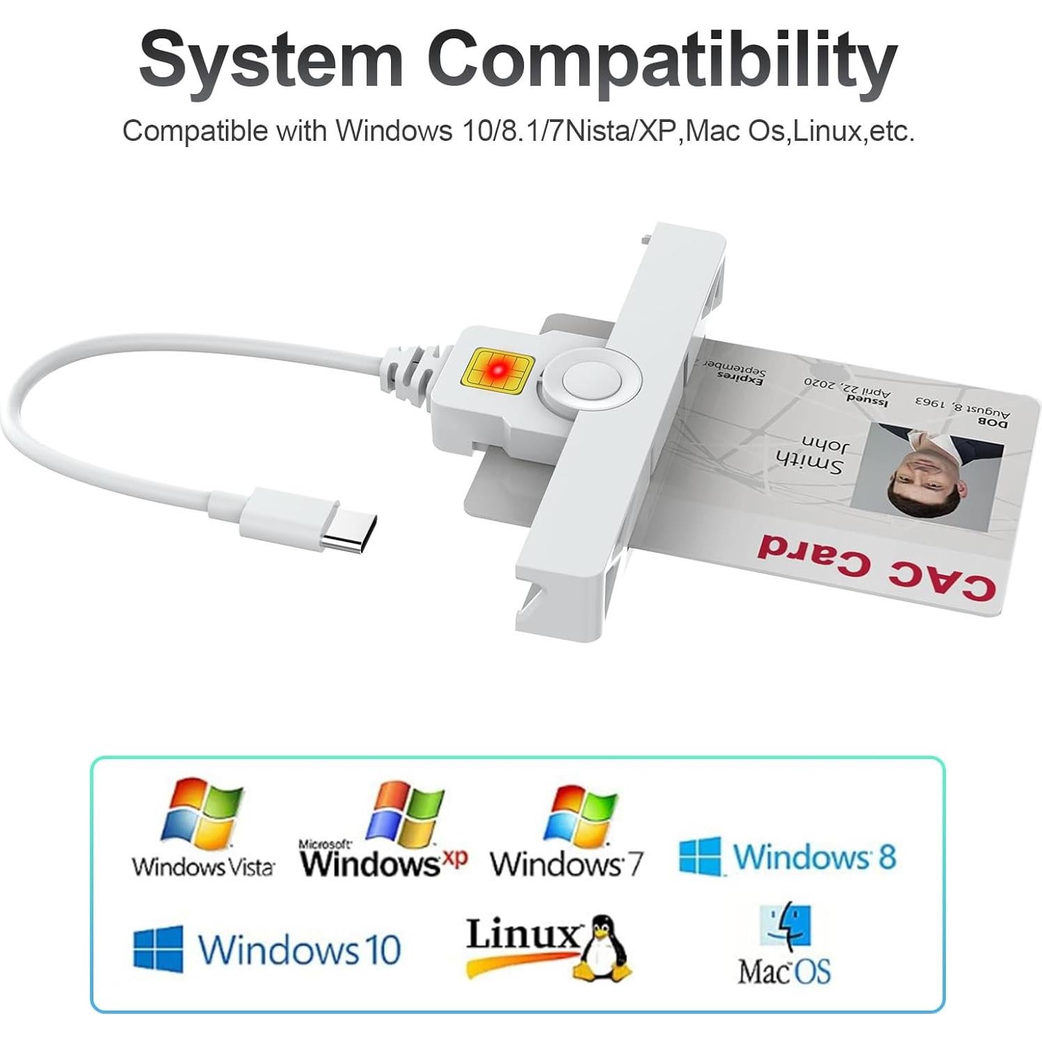 Lector de Tarjeta Inteligente CAC USB C Rocketek Plegable