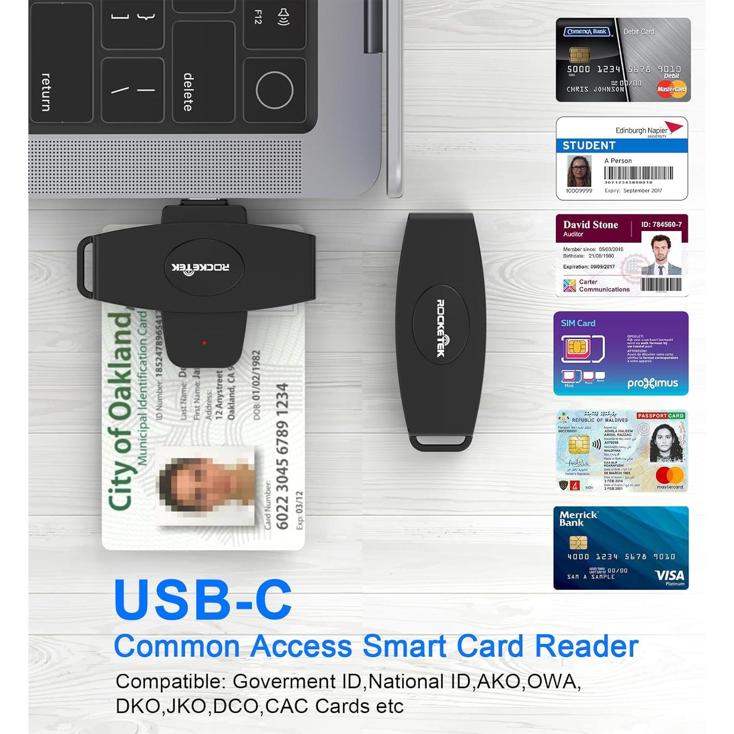 Lector de Tarjeta Inteligente CAC Militar USB C Rocketek - Compatible con Windows, Mac y Linux