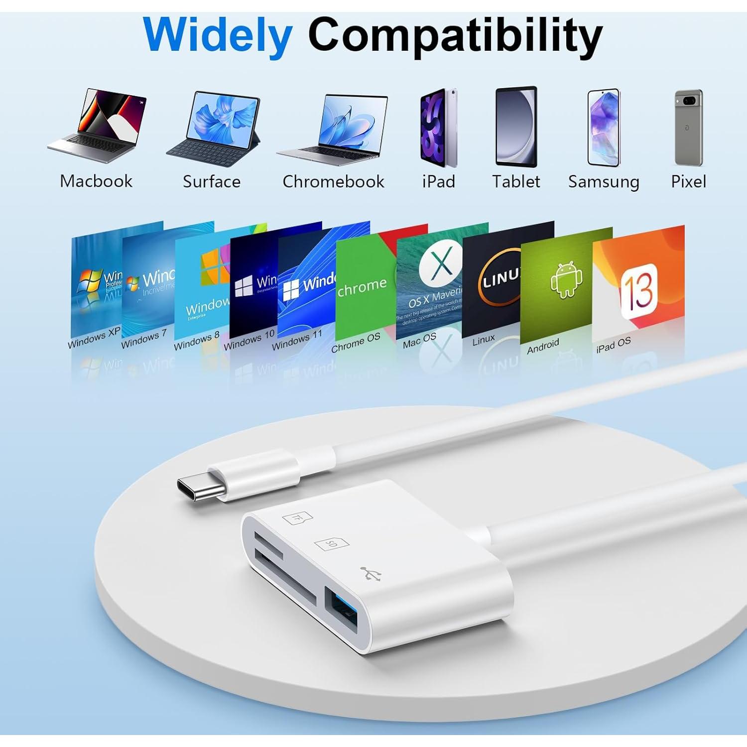 Lector de Tarjetas SD USB C CIQILY 3 en 1 Alta Velocidad