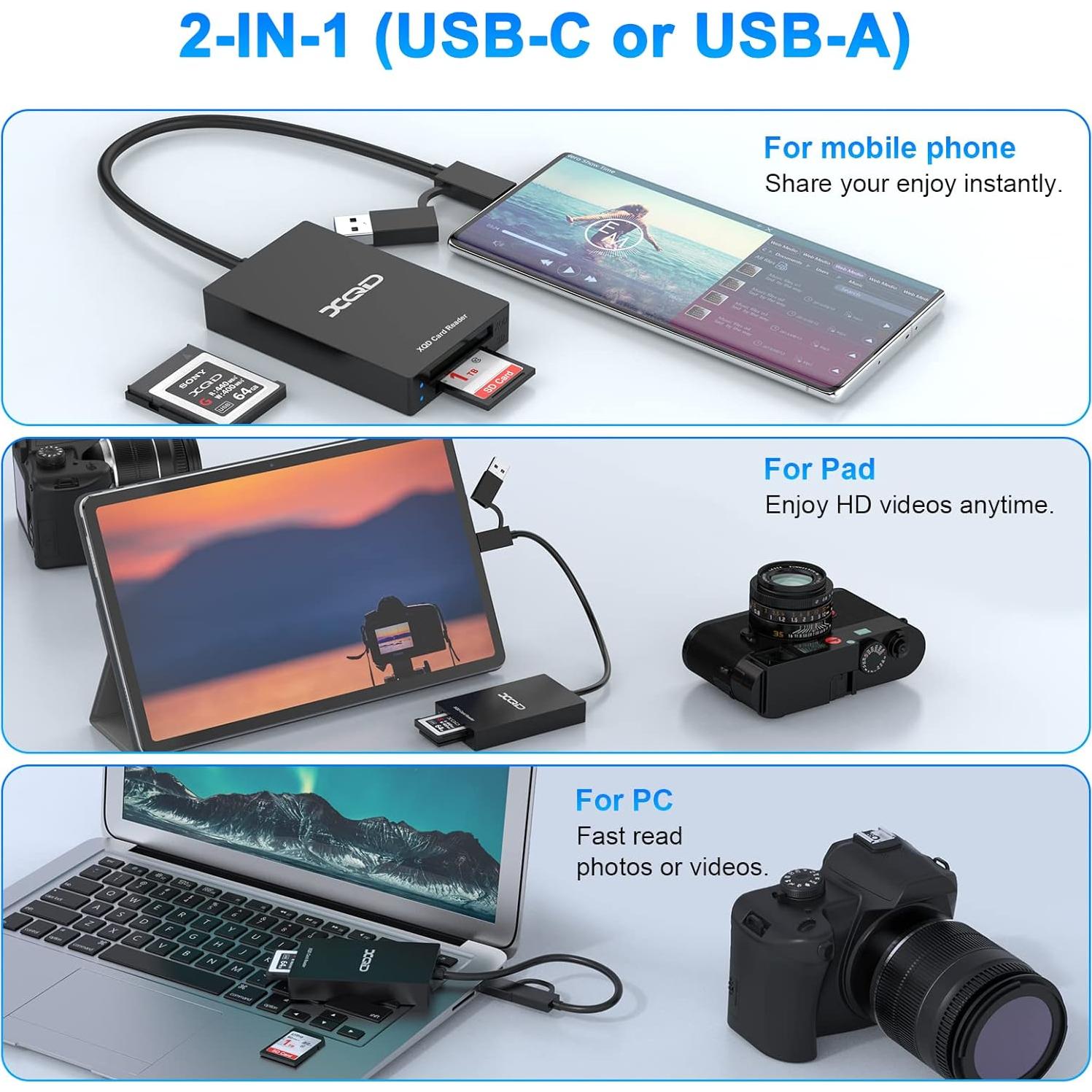 Lector de Tarjetas XQD Rocketek USB Tipo C 5Gbps Doble Ranura