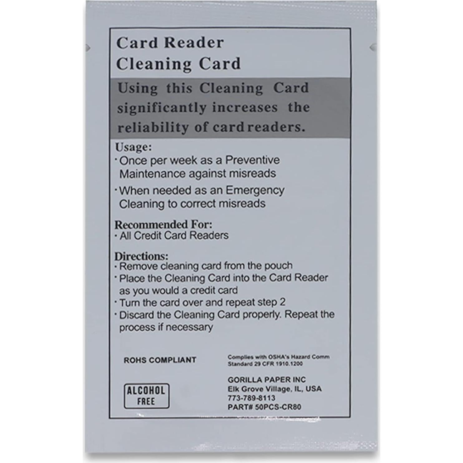 Tarjetas de Limpieza GORILLA SUPPLY CR80 - 50 Pcs Doble Cara