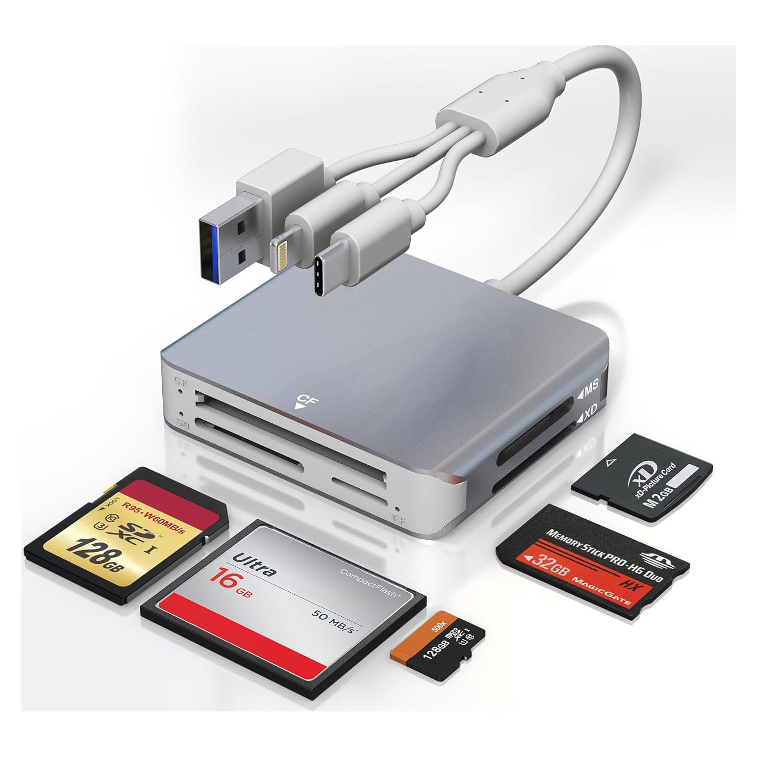 Lector de Tarjetas 5 en 1 Ardaddyn - SD/TF/MS/CF/XD USB-C/Lightning
