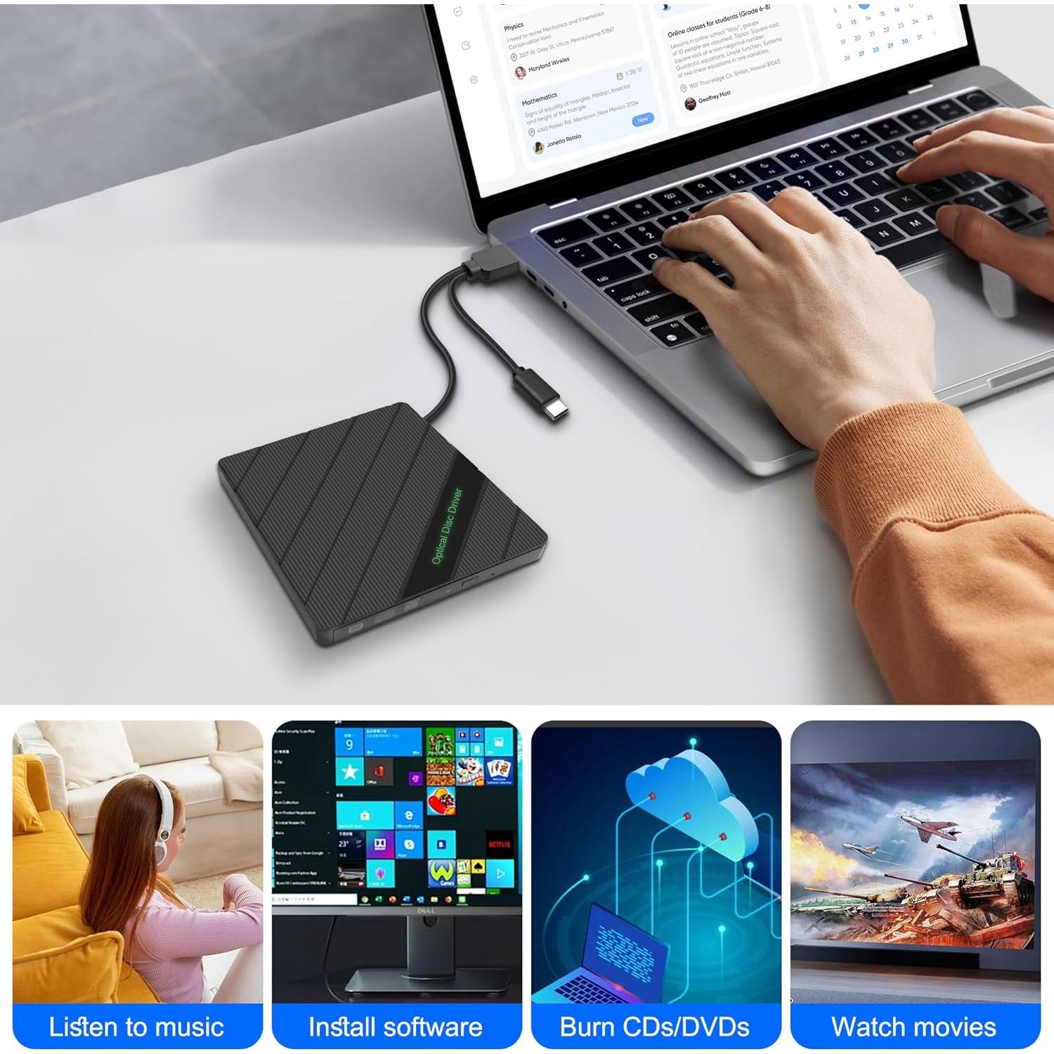 Unidad Externa CD/DVD XMSJSIY USB 3.0 Tipo-C 8 en 1 Portátil