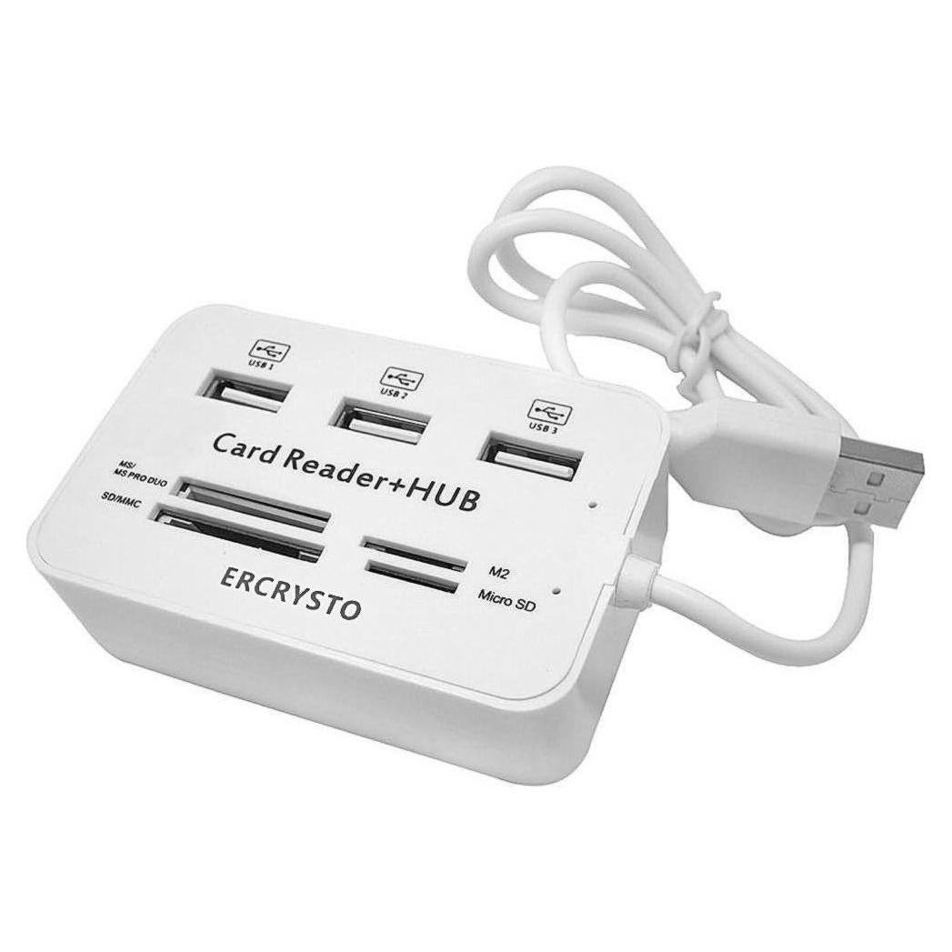 Lector de Tarjetas y Hub USB 2.0 ERCRYSTO Blanco 3 Puertos