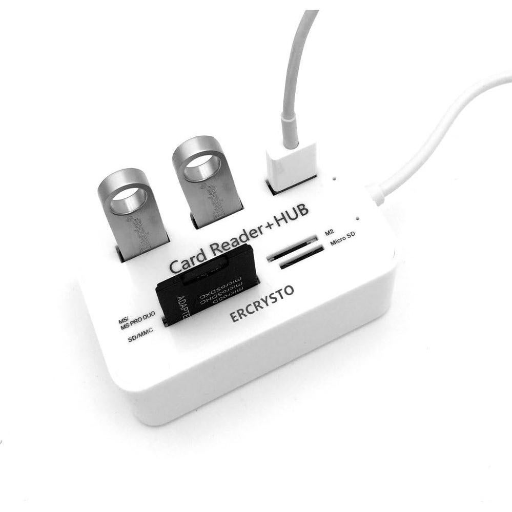 Lector de Tarjetas y Hub USB 2.0 ERCRYSTO Blanco 3 Puertos