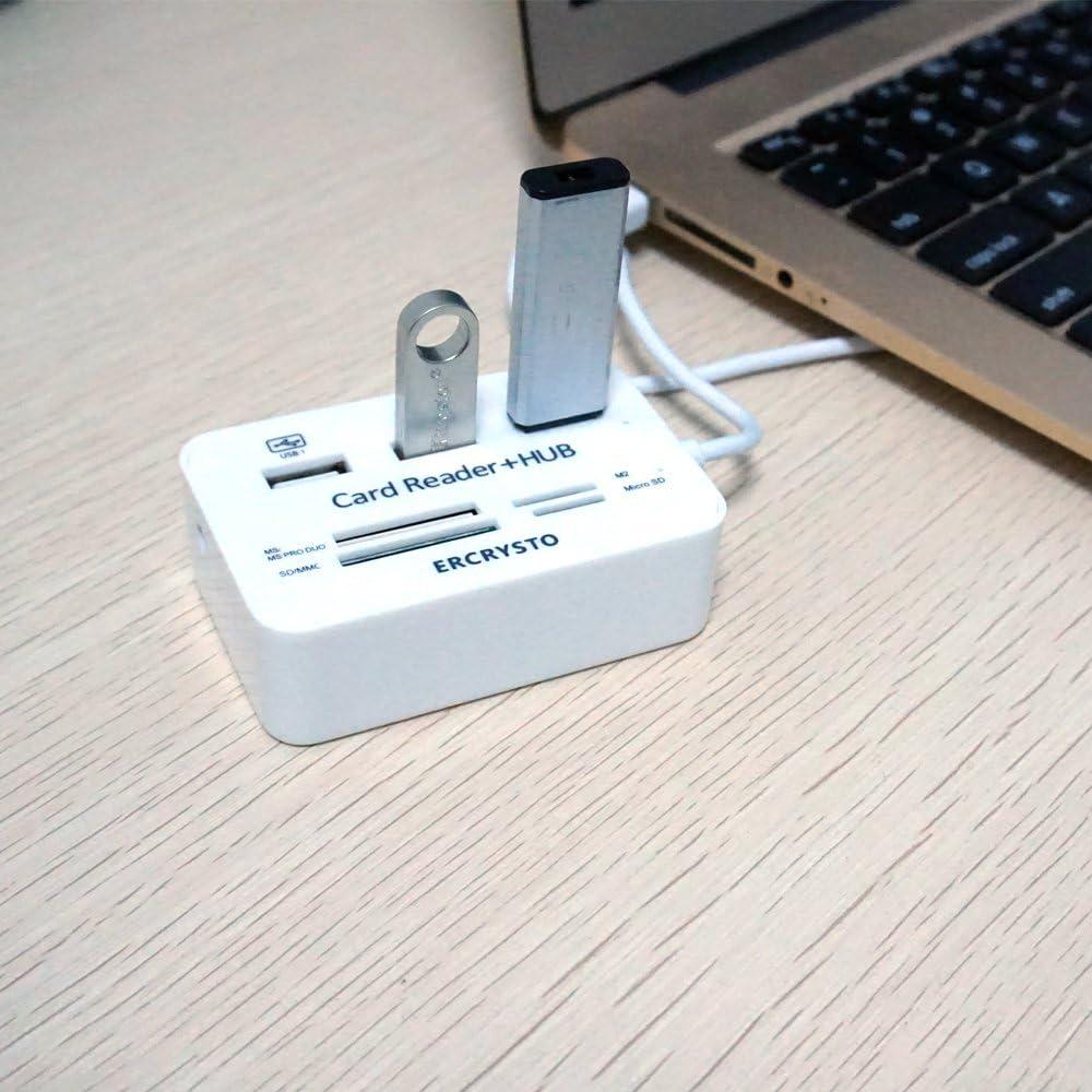 Lector de Tarjetas y Hub USB 2.0 ERCRYSTO Blanco 3 Puertos