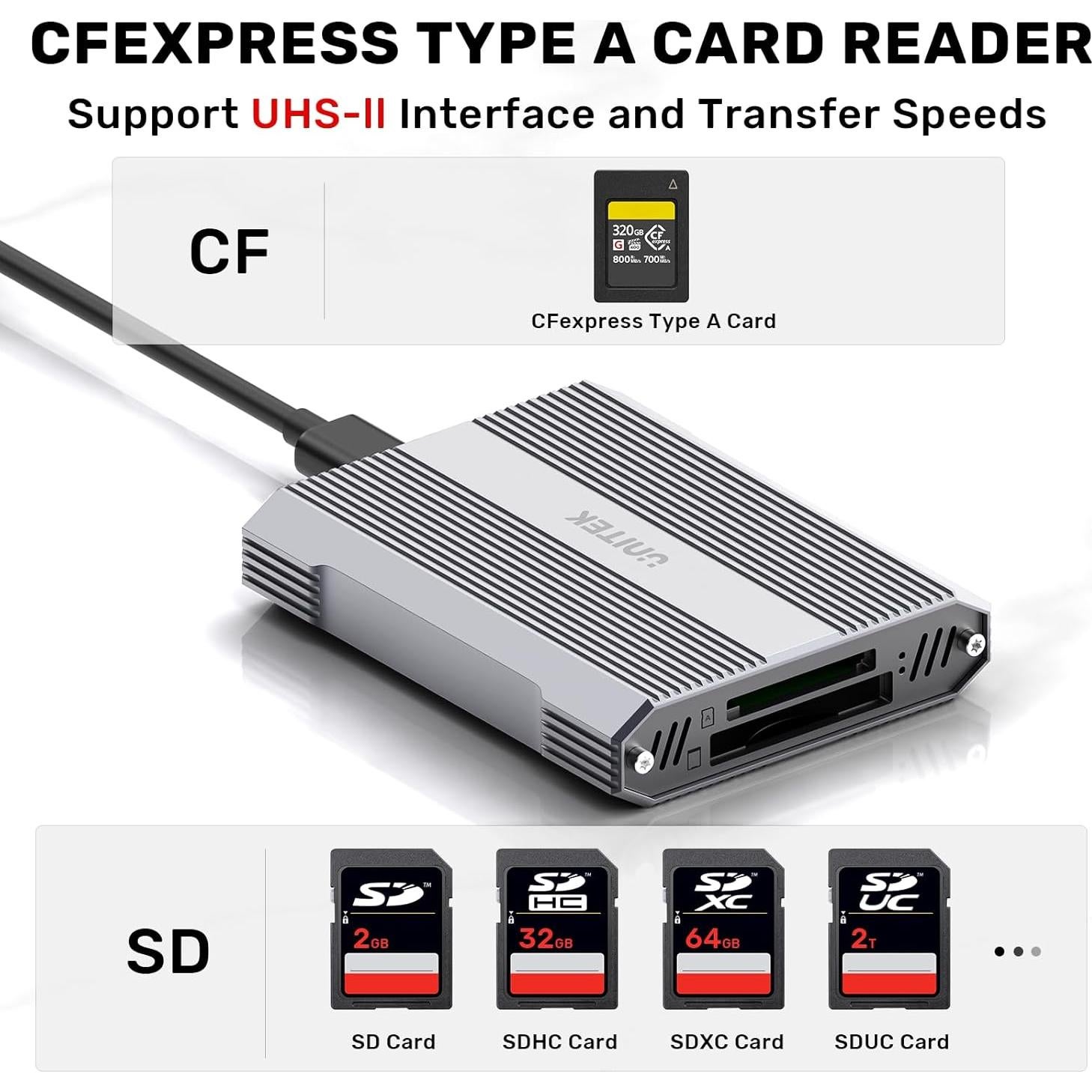 Lector de Tarjetas CFexpress Tipo A y SD Unitek R1022A 10Gbps