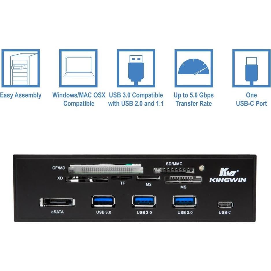 Hub USB 3.0 Kingwin KW525-3U3CR con USB-C y lector de tarjetas