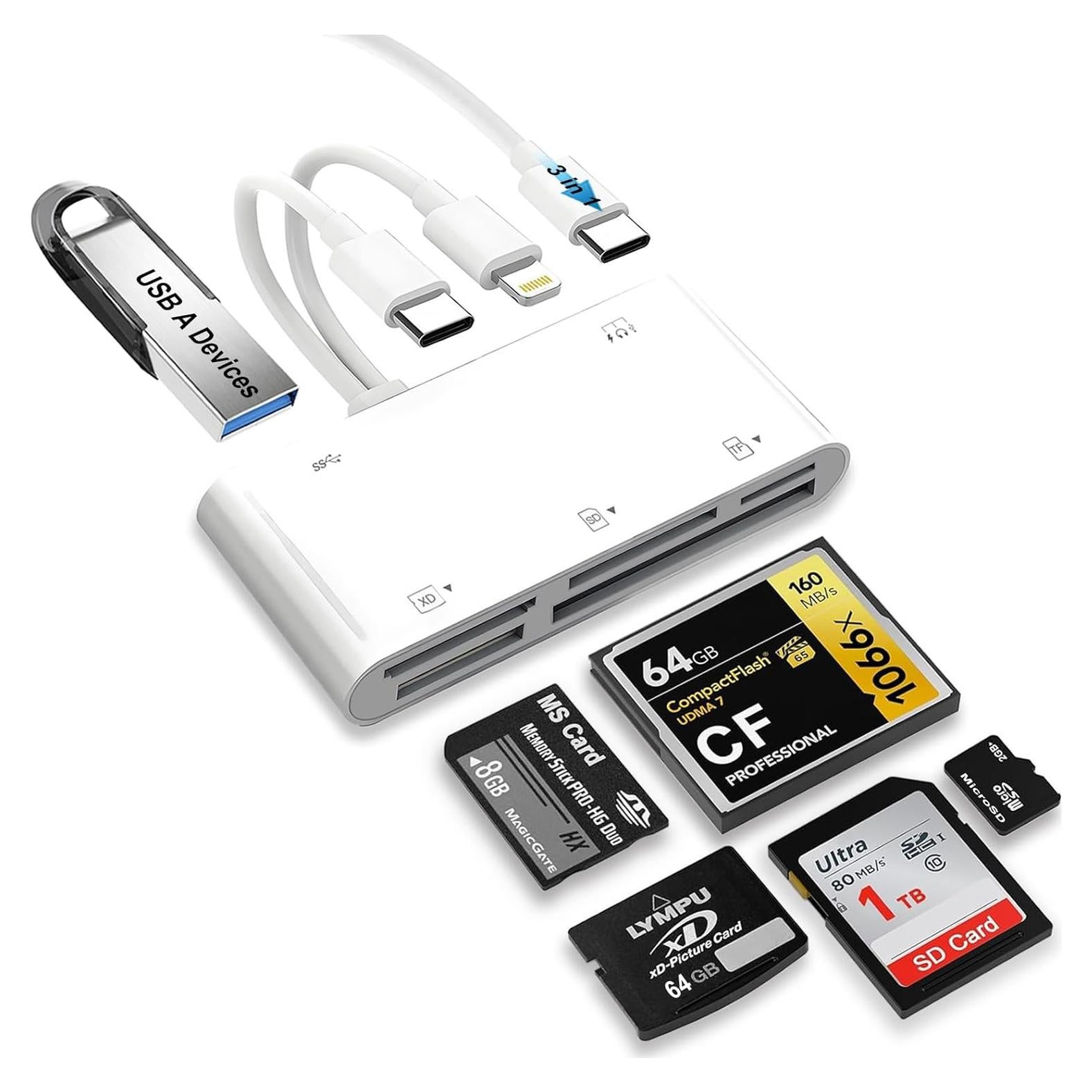 Lector de Tarjetas SD 7-en-1 Hoenkeips USB-C y Lightning