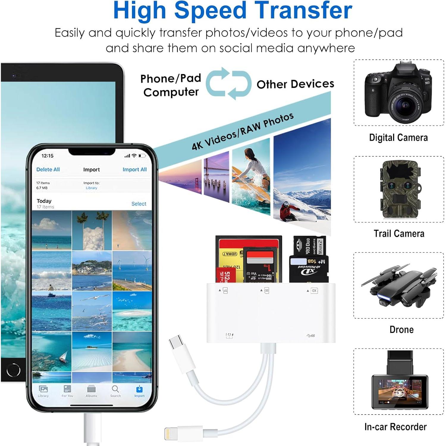 Lector de Tarjetas SD 7-en-1 Hoenkeips USB-C y Lightning