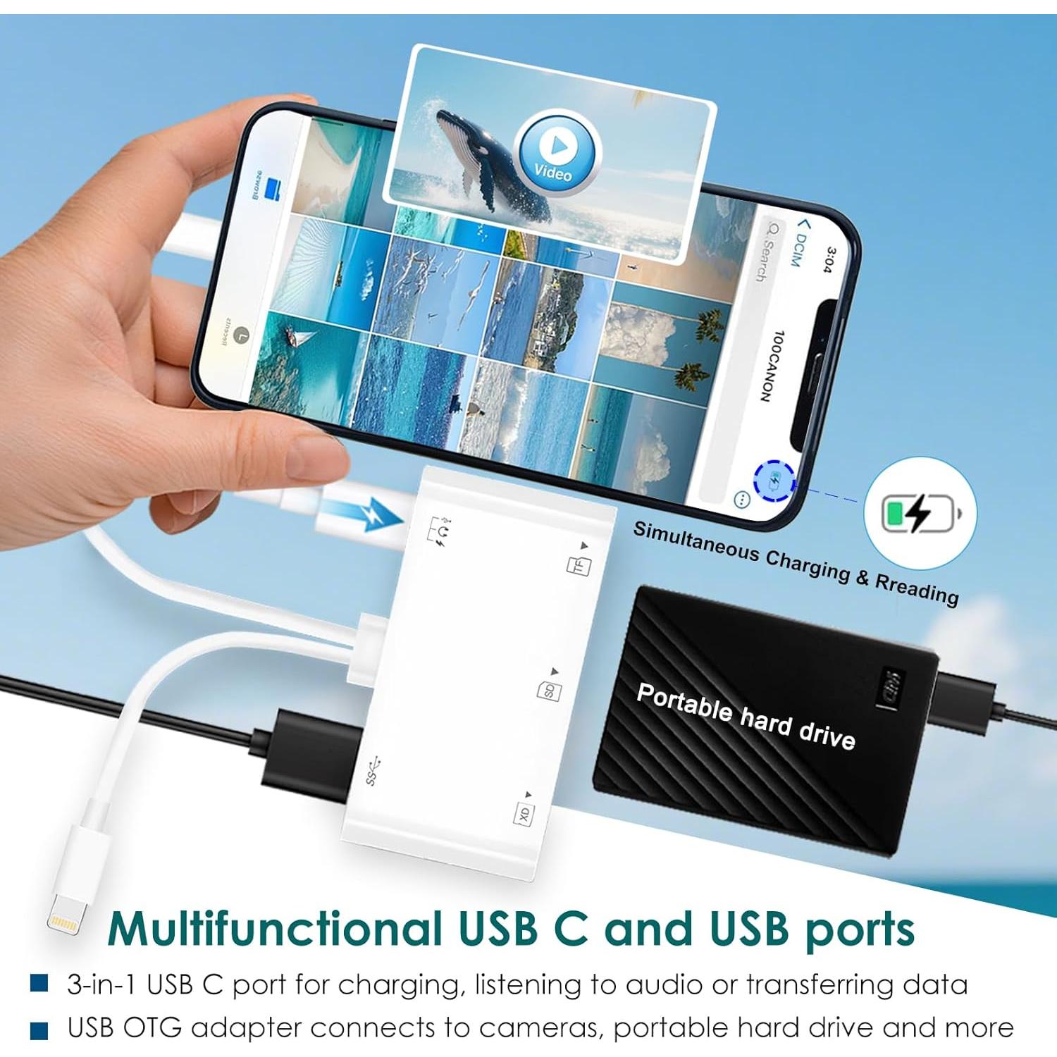 Lector de Tarjetas SD 7-en-1 Hoenkeips USB-C y Lightning