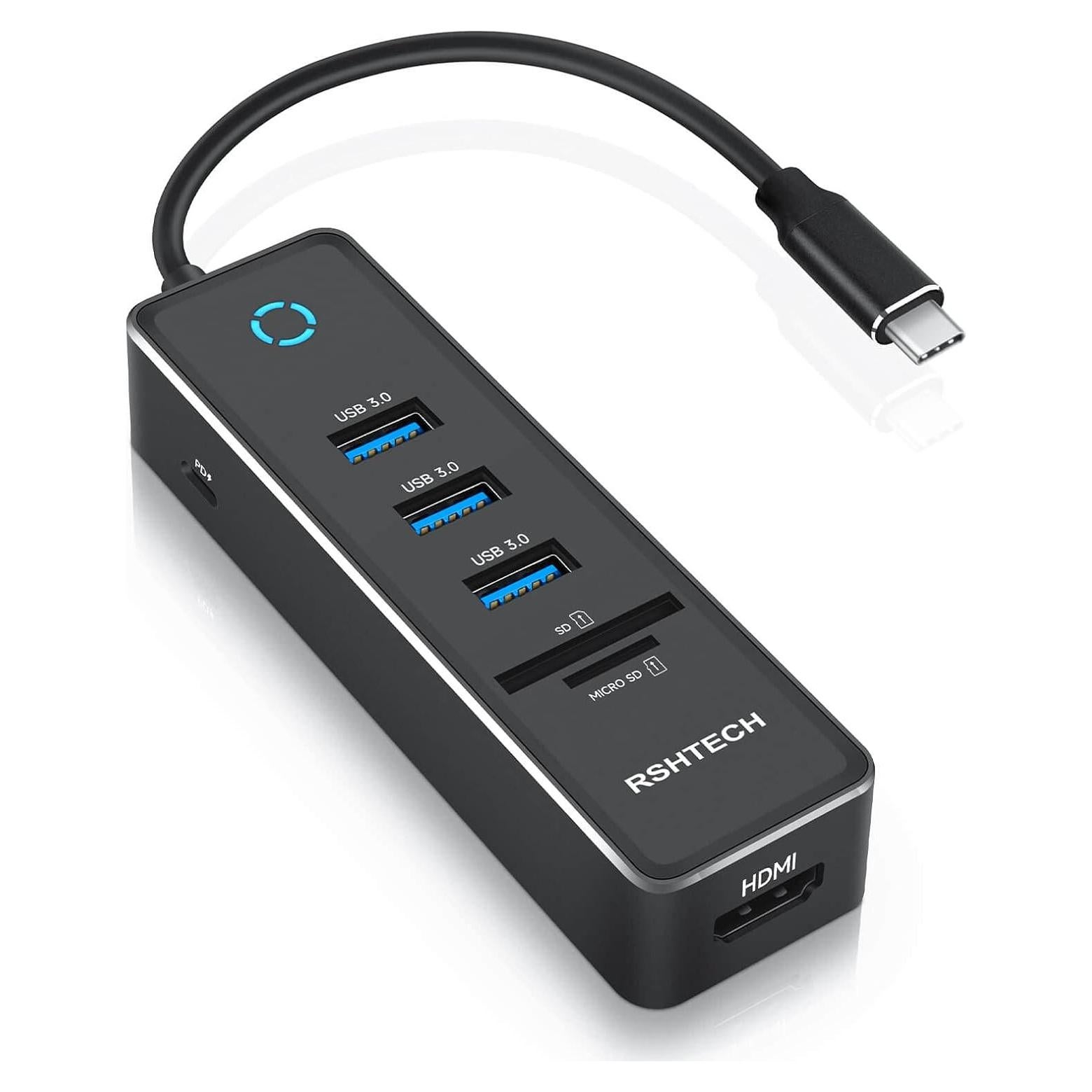 RSHTECH Hub USB-C 7 en 1 con HDMI 4K, 3 USB 3.0, 100W
