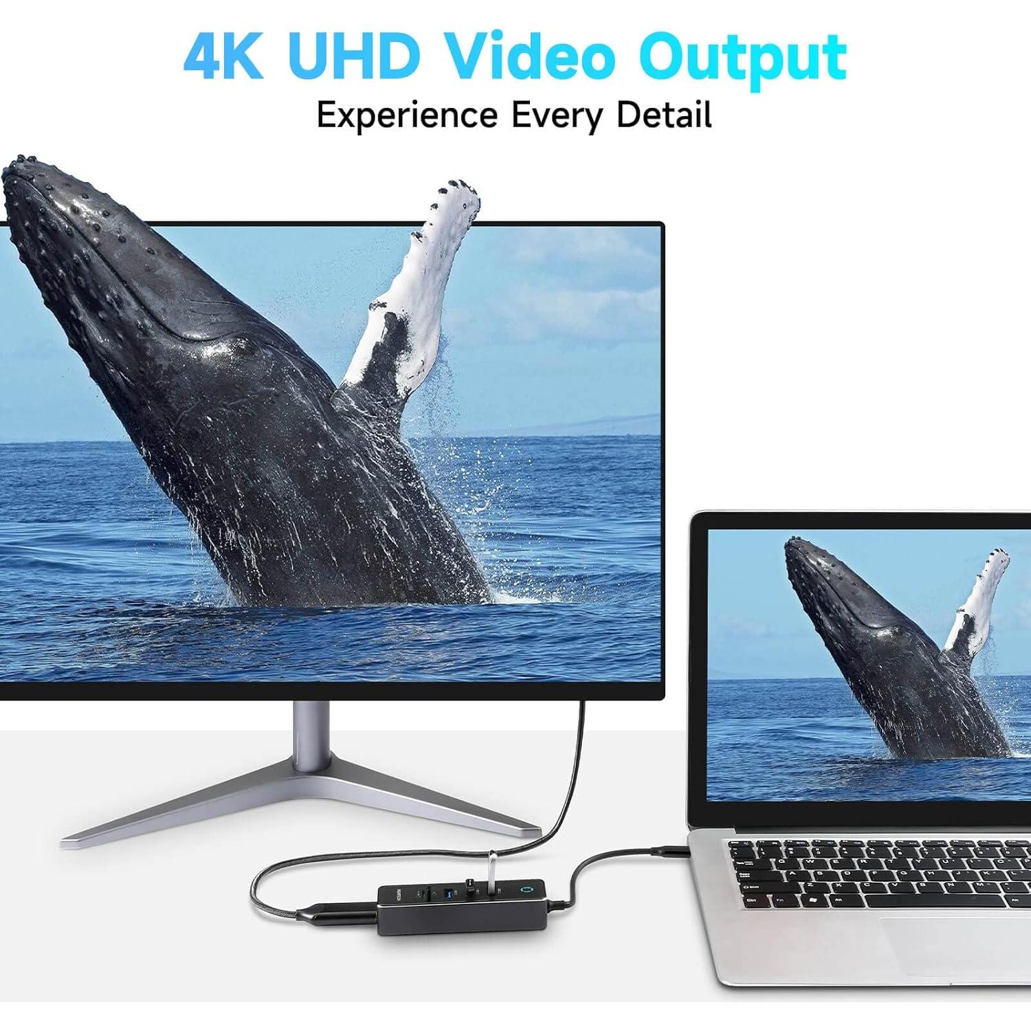 RSHTECH Hub USB-C 7 en 1 con HDMI 4K, 3 USB 3.0, 100W