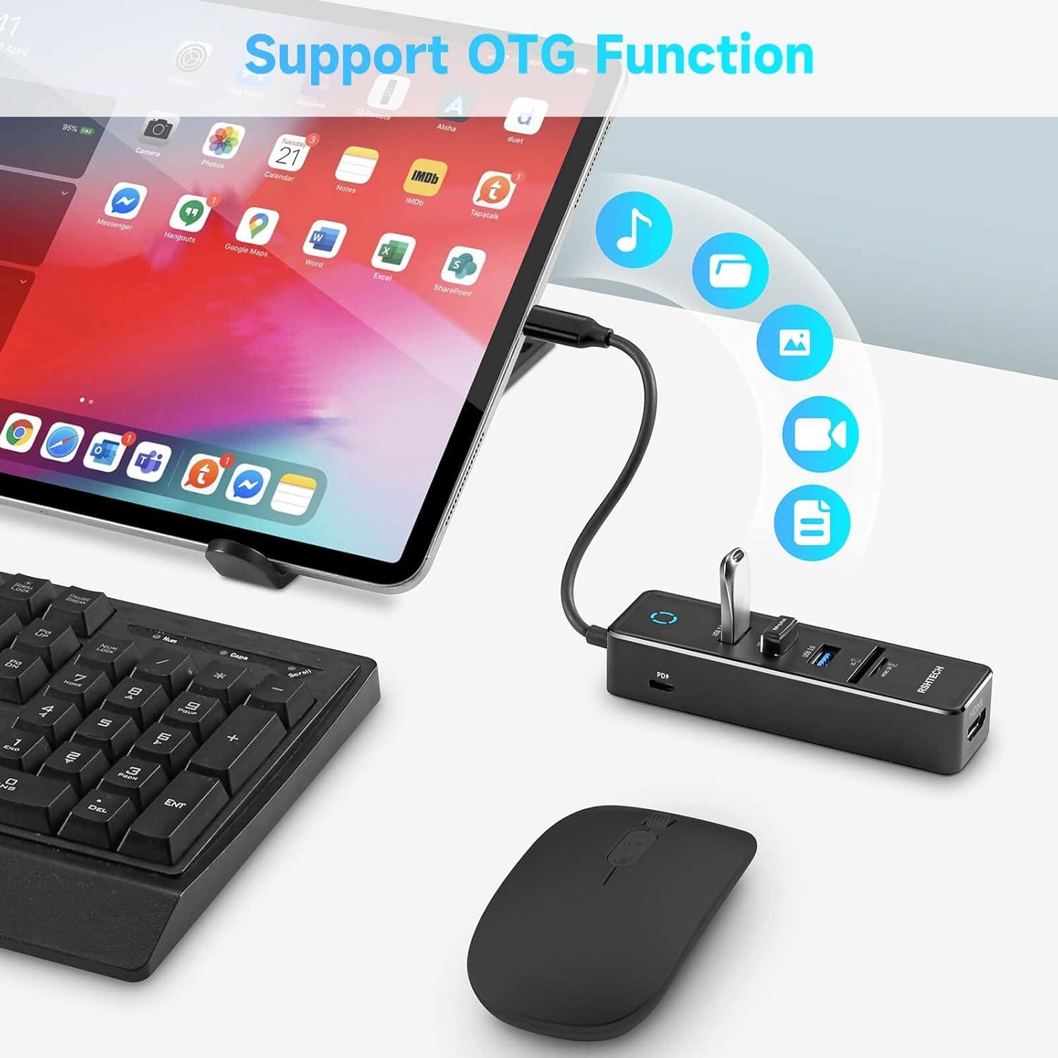 RSHTECH Hub USB-C 7 en 1 con HDMI 4K, 3 USB 3.0, 100W