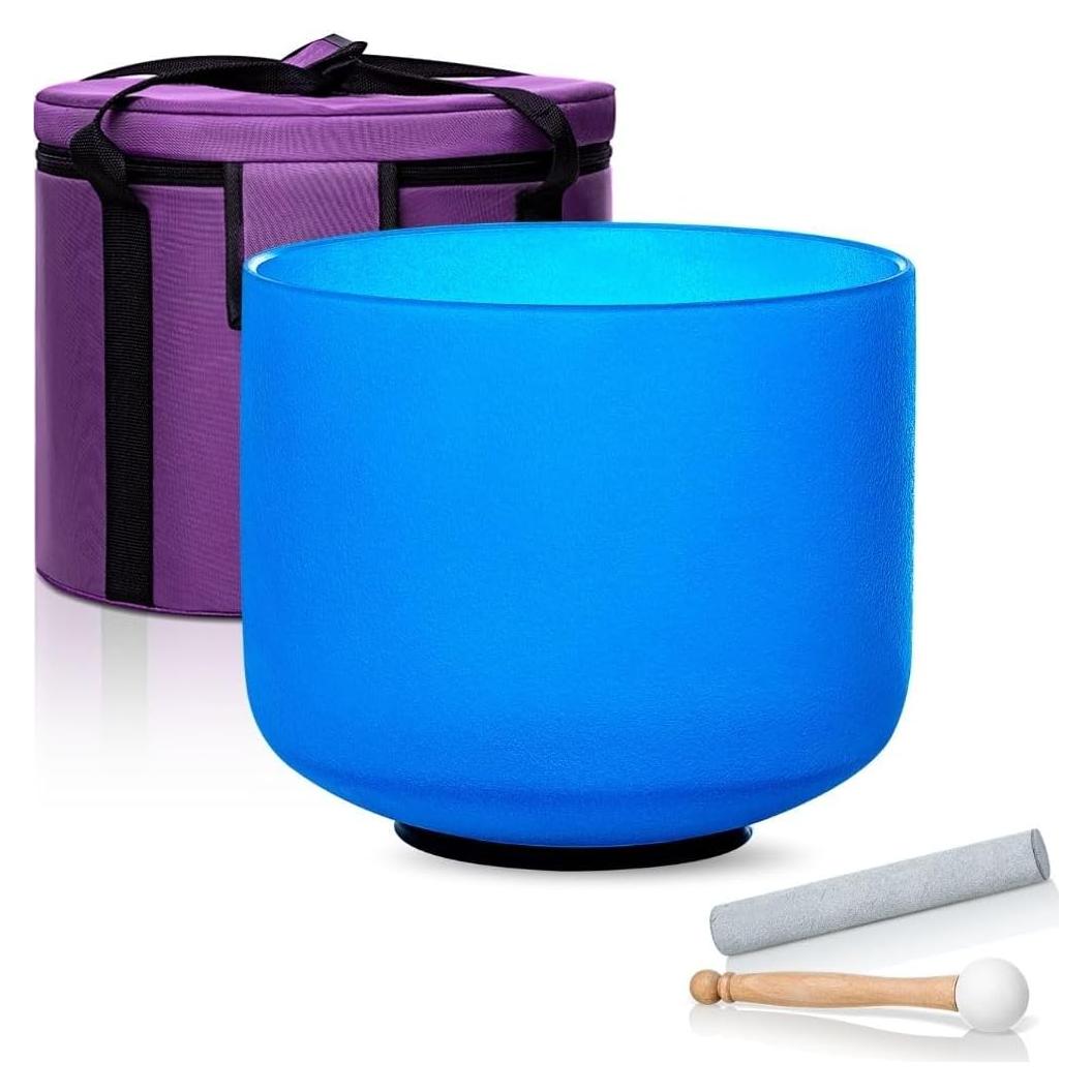 Tazón de Canto de Cristal 20 cm Nota G 432hz con Martillo y Funda