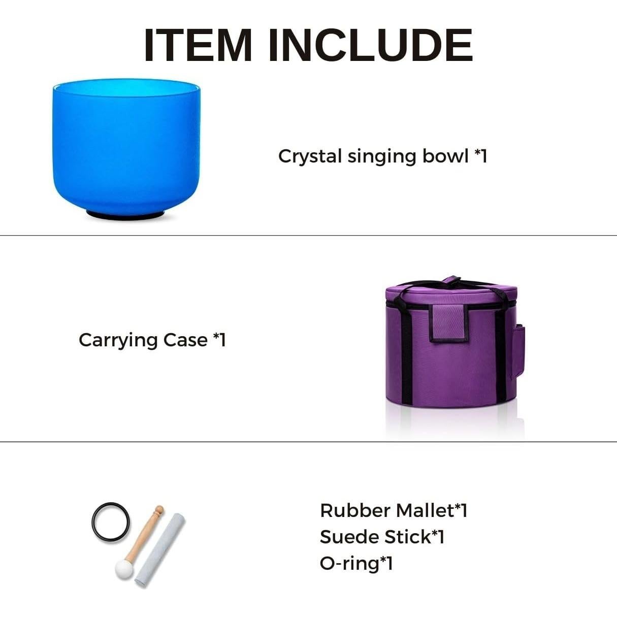 Tazón de Canto de Cristal 20 cm Nota G 432hz con Martillo y Funda