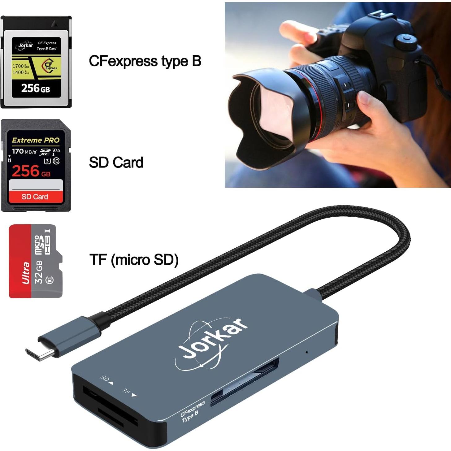 Lector de Tarjetas CFexpress Tipo B Jorkar 3 en 1 USB C