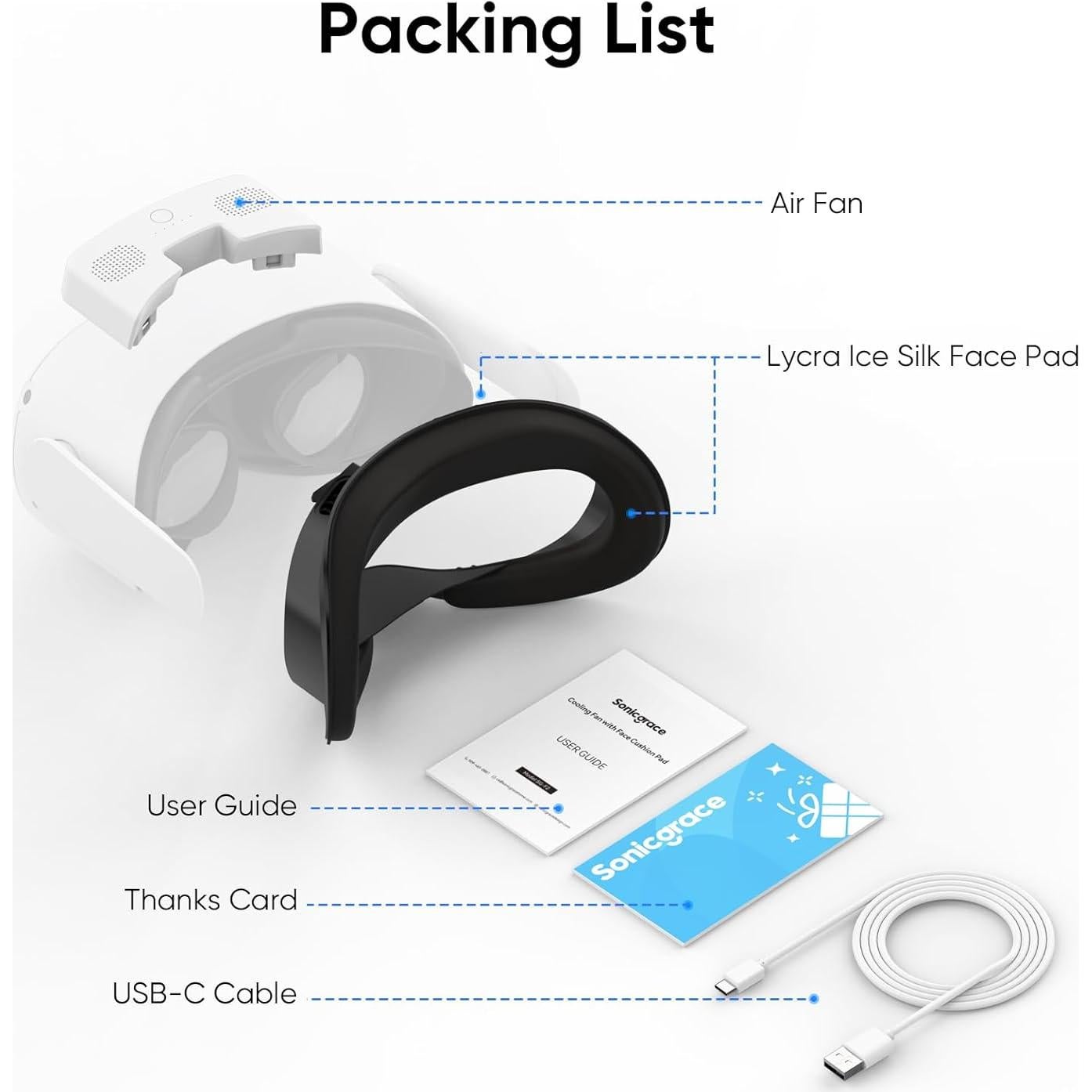 Ventilador de Enfriamiento Sonicgrace para Meta Quest 2 - 5 Velocidades