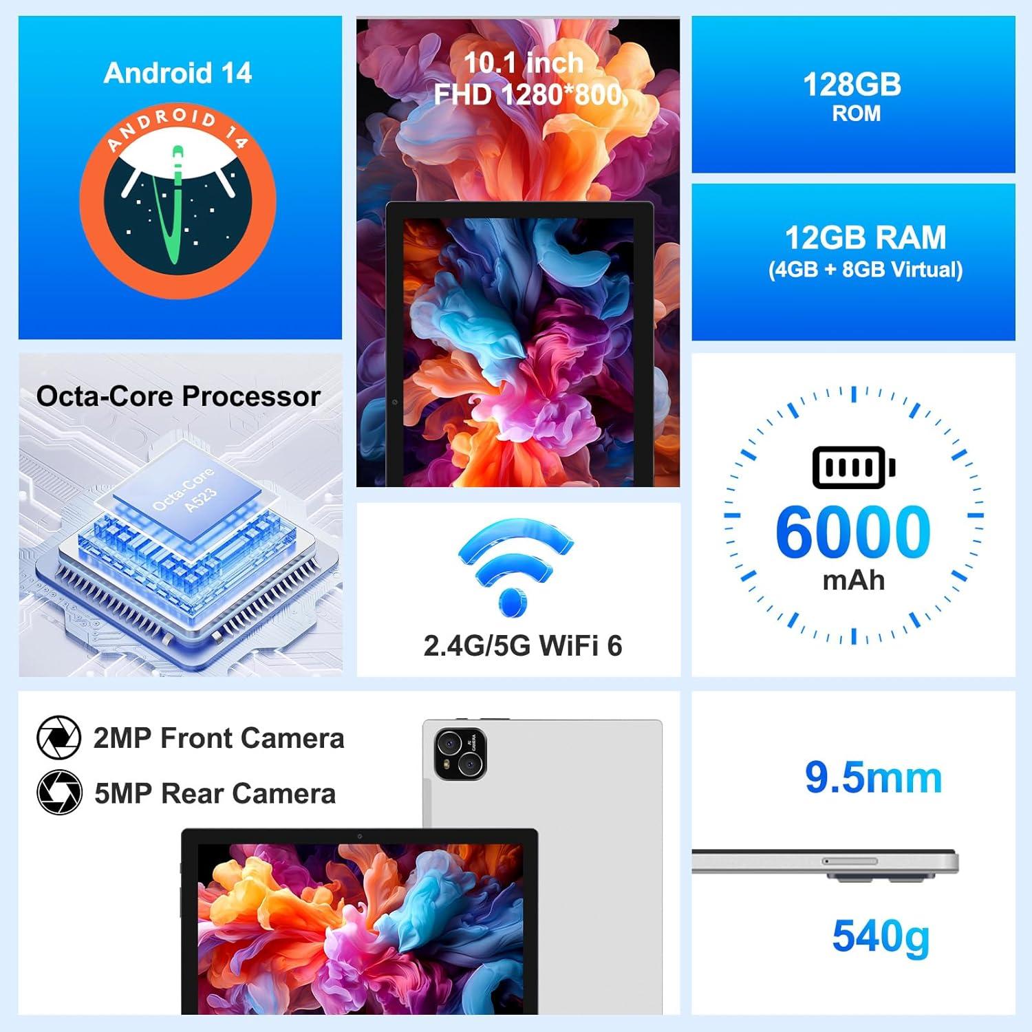 Tablet Android 14 ATMPC T10 10.1" 12GB RAM 128GB ROM