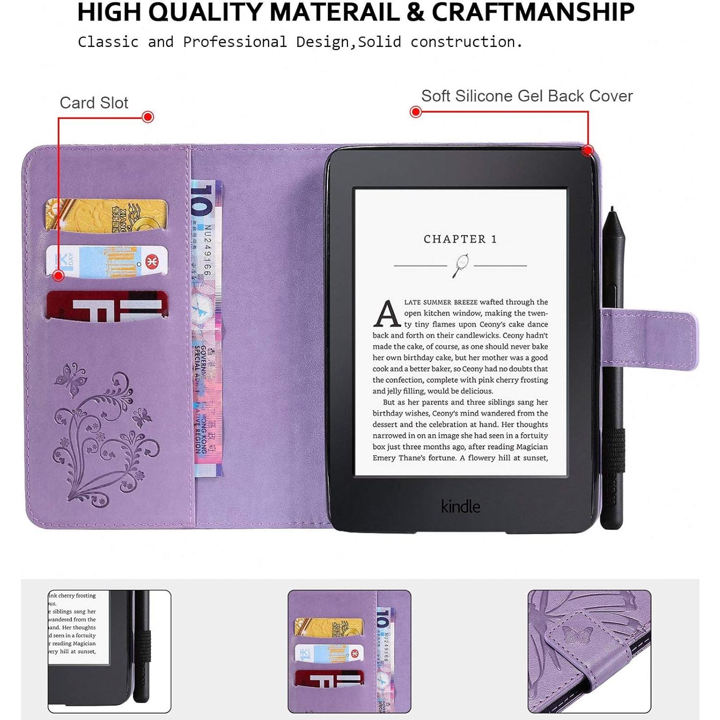 Funda de billetera Techcircle para Kindle Paperwhite 6" Lavanda