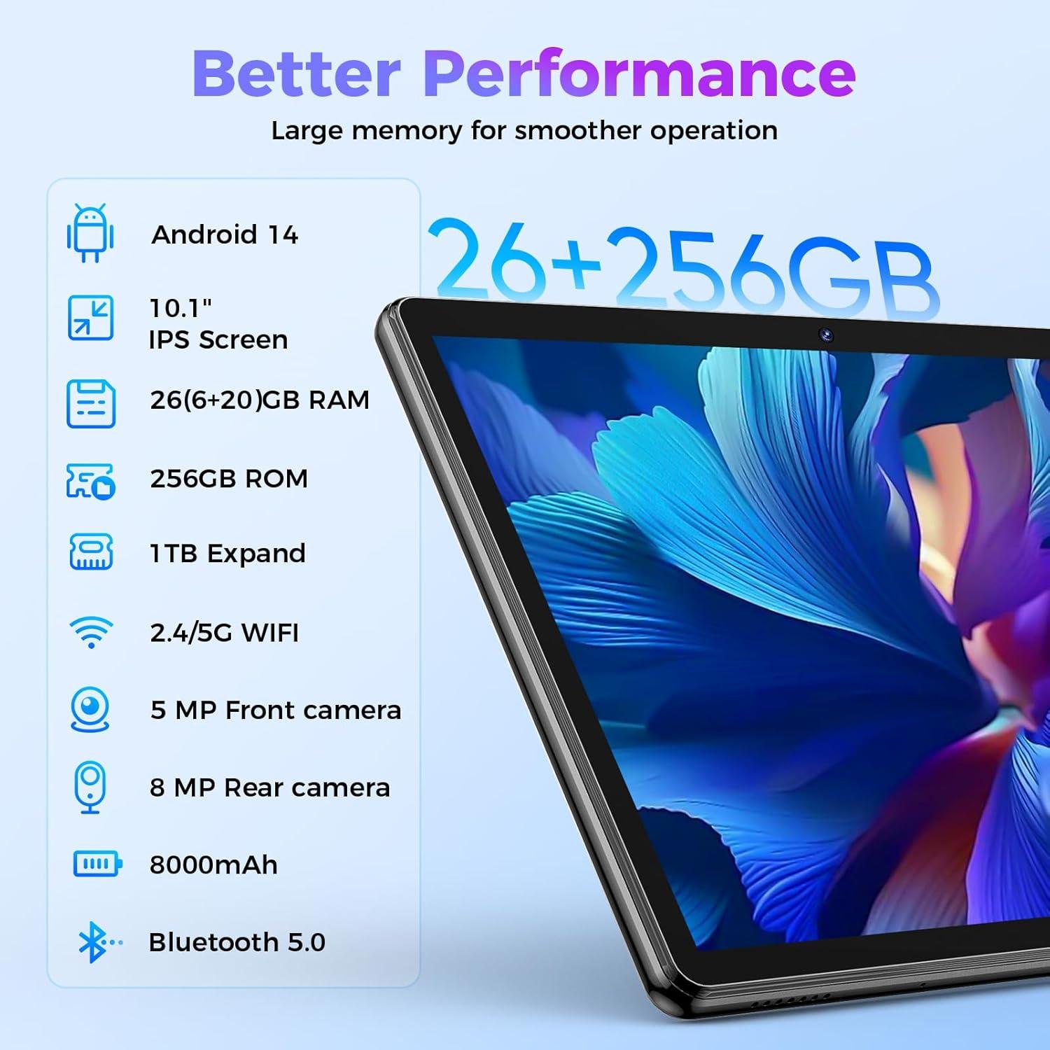 Tableta Android 14 PYNAREL TB02 10.1" 26GB RAM 256GB ROM