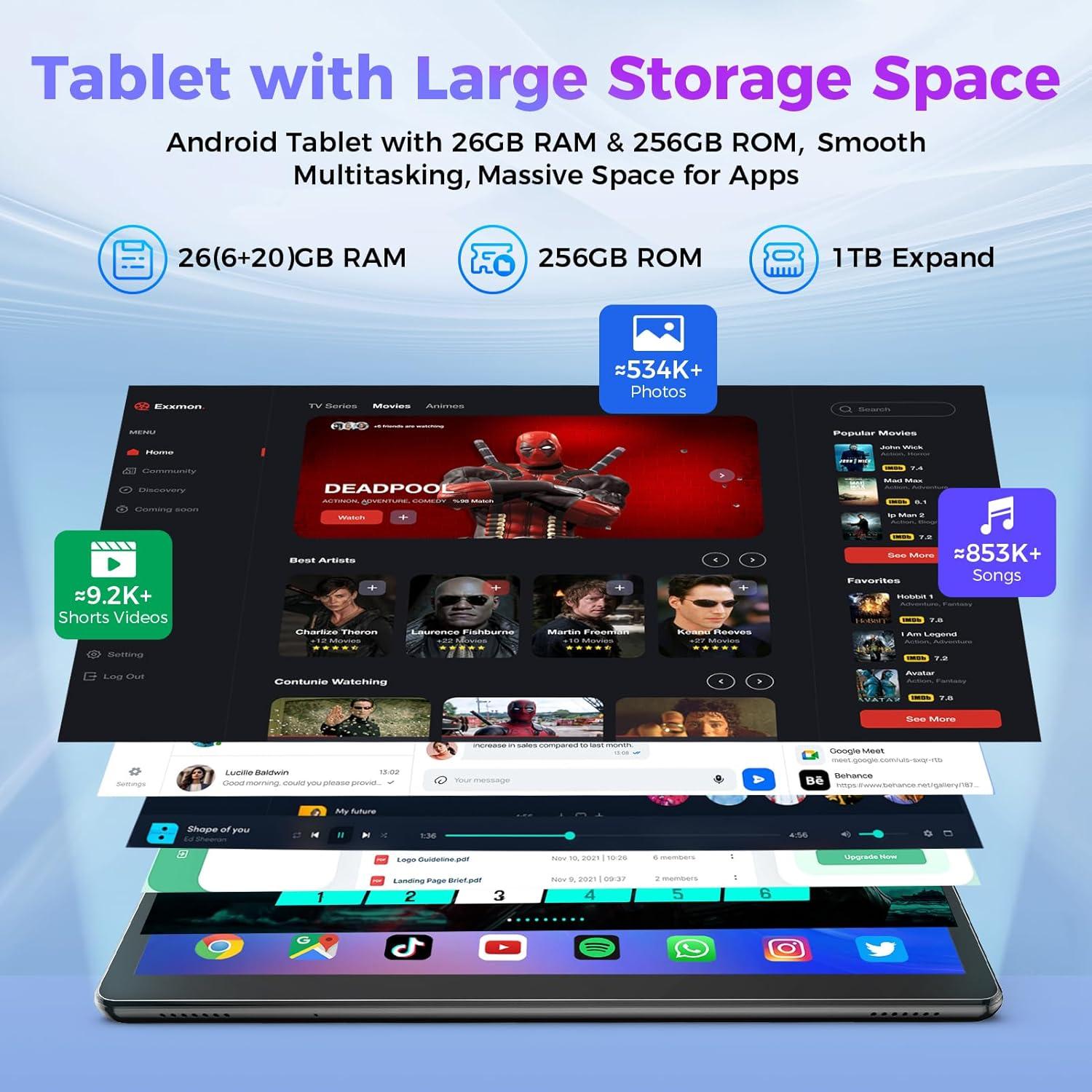 Tableta Android 14 PYNAREL TB02 10.1" 26GB RAM 256GB ROM