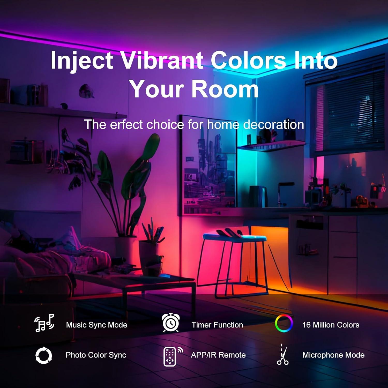 Tira de Luces LED 61m FBY RGB Control Remoto y App