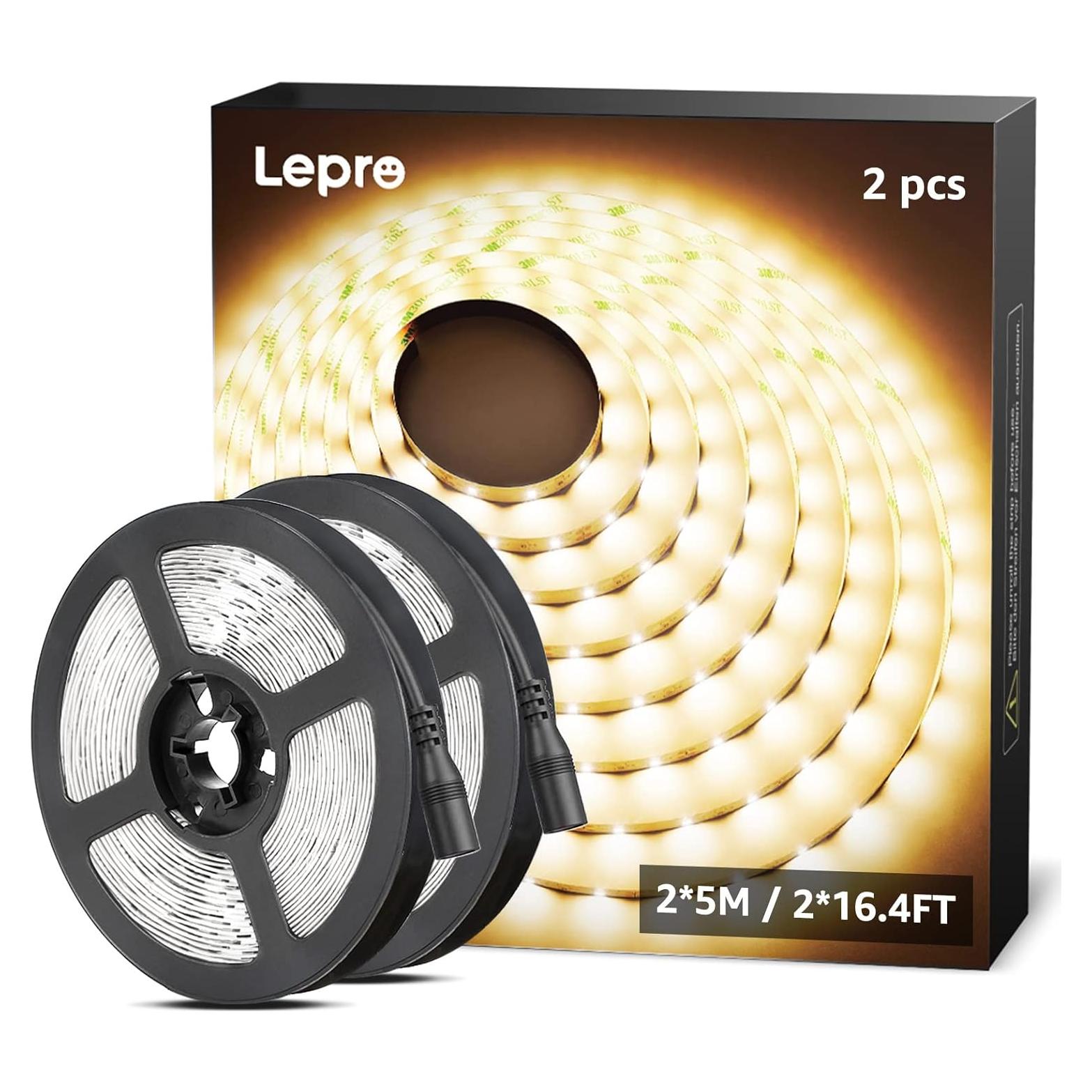 Luz de Tira LED Lepro 10m 12V Blanco Cálido 300 LEDs Paquete de 2