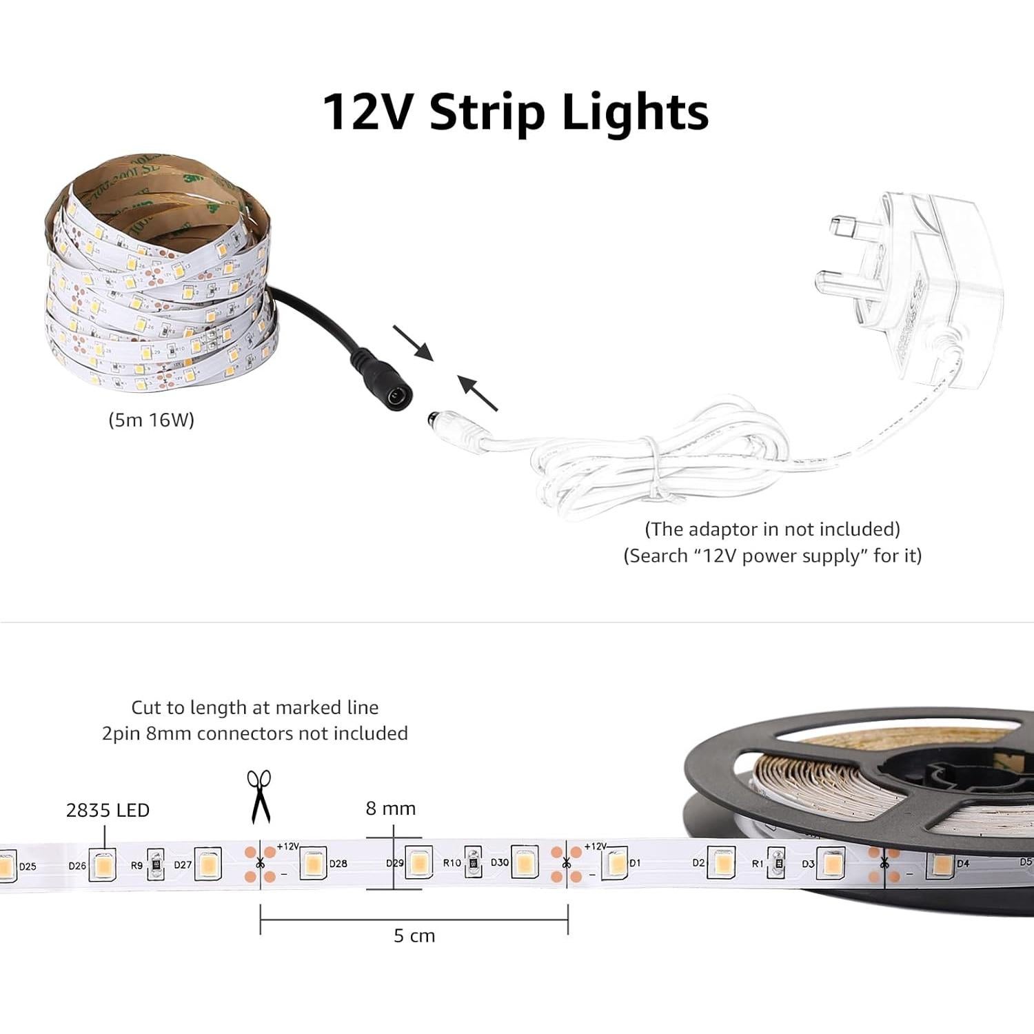 Luz de Tira LED Lepro 10m 12V Blanco Cálido 300 LEDs Paquete de 2