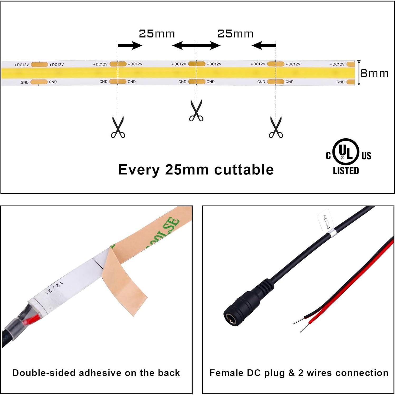 Tira LED COB 12V 5m 480 LEDs Blanco Natural 4000K