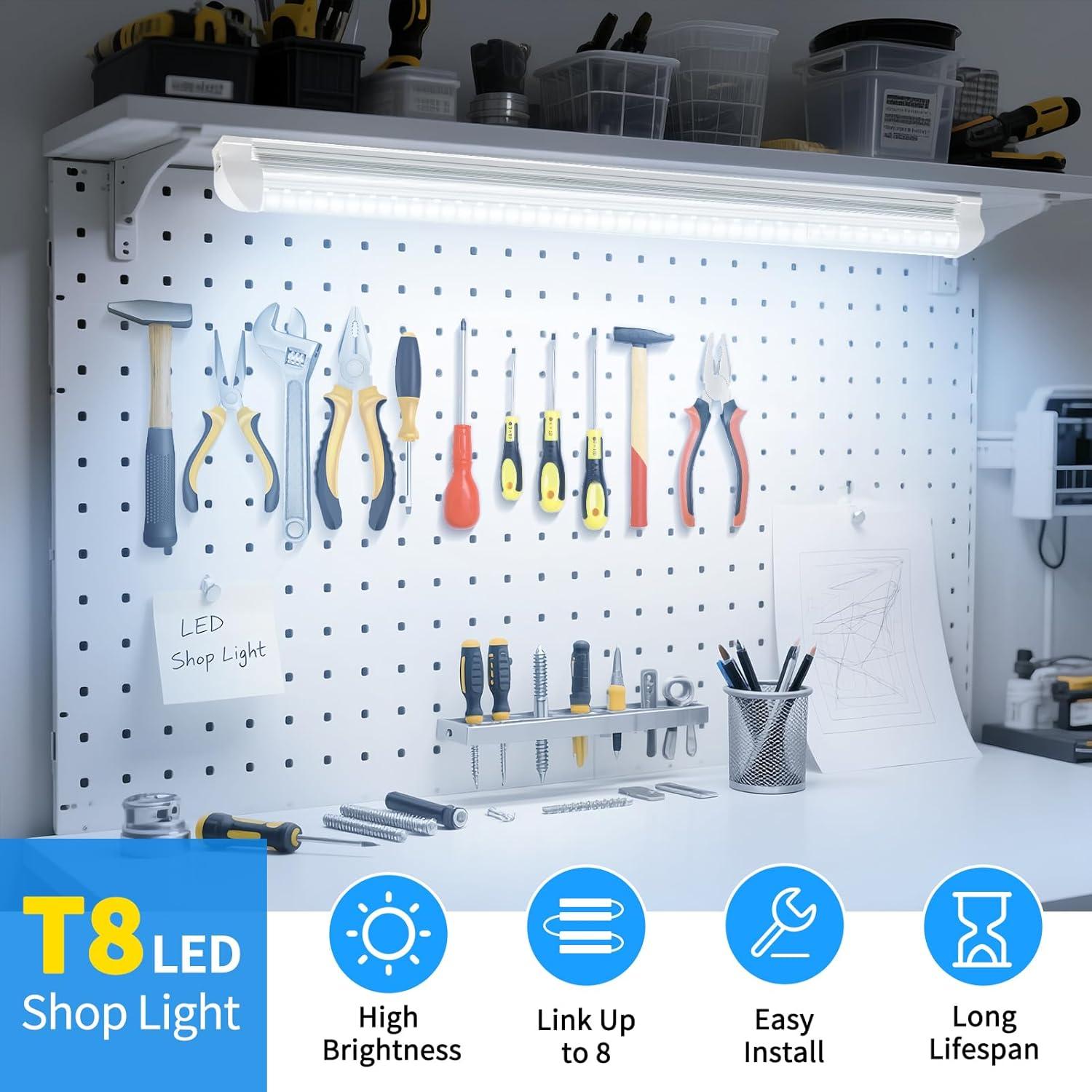 Luz de Taller LED CNSUNWAY 2FT 24W 3600LM 6500K Paquete de 2