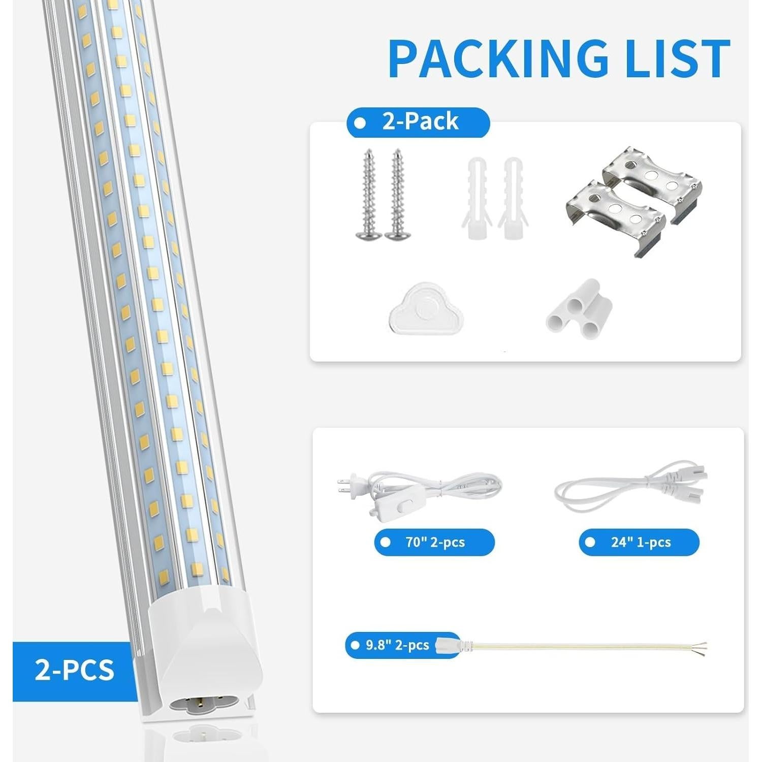 Luz de Taller LED CNSUNWAY 2FT 24W 3600LM 6500K Paquete de 2