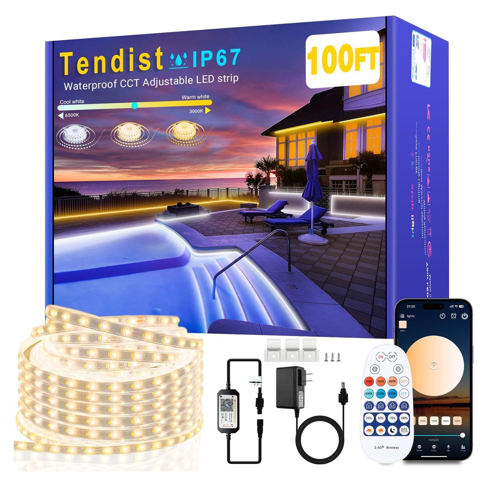 Luces de tira LED 100FT TENDIST IP67 regulables 3000K-6500K